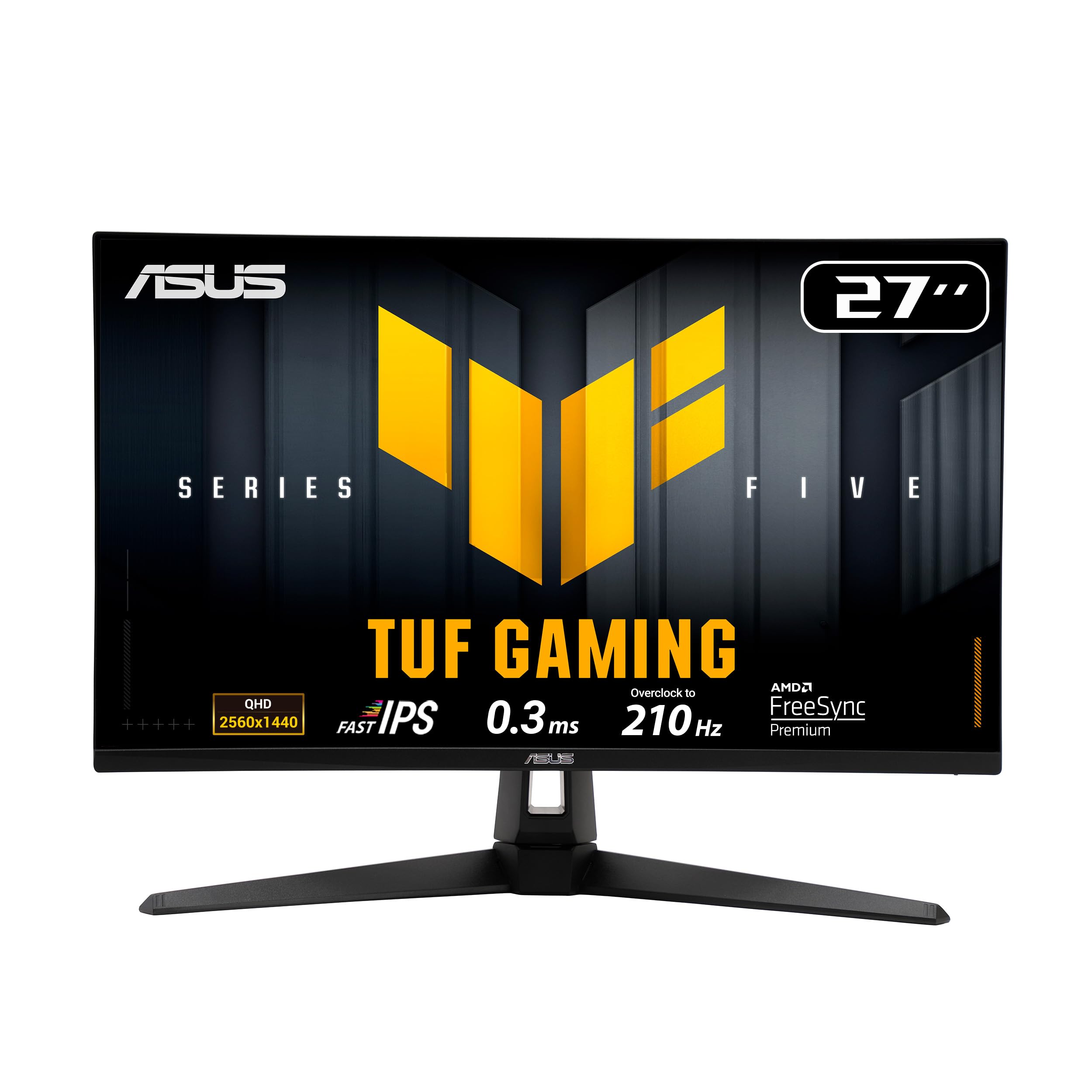 مانیتور بازی ASUS TUF Gaming VG27AQ5A: 27 اینچ، کیفیت تصویر QHD (2560x1440)، فرکانس روزنه 210 هرتز (قابلیت اورکلاک)، فناوری IPS سریع، همگام سازی ELMB، زمان پاسخ‌دهی 0.3 میلی‌ثانیه (حداقل)، بلندگوهای استریو، نرم‌افزار DisplayWidget Center، هوش مصنوعی بازی - رنگ مشکی 27 اینچ 210 هرتز