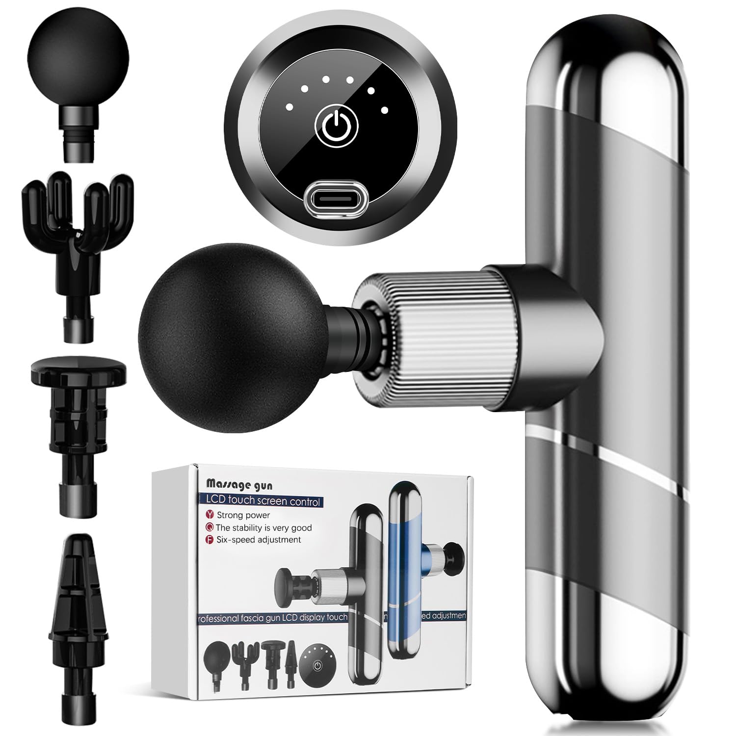 ماساژور عمیق با سرعت 8000 دور در دقیقه WEKUBA Pro - 6-speed Electric Percussion برای درمان عضلات با 4 سر قابل تعویض، صفحه لمسی هوشمند و موتور بدون تردید برای کاهش درد و بازیابی