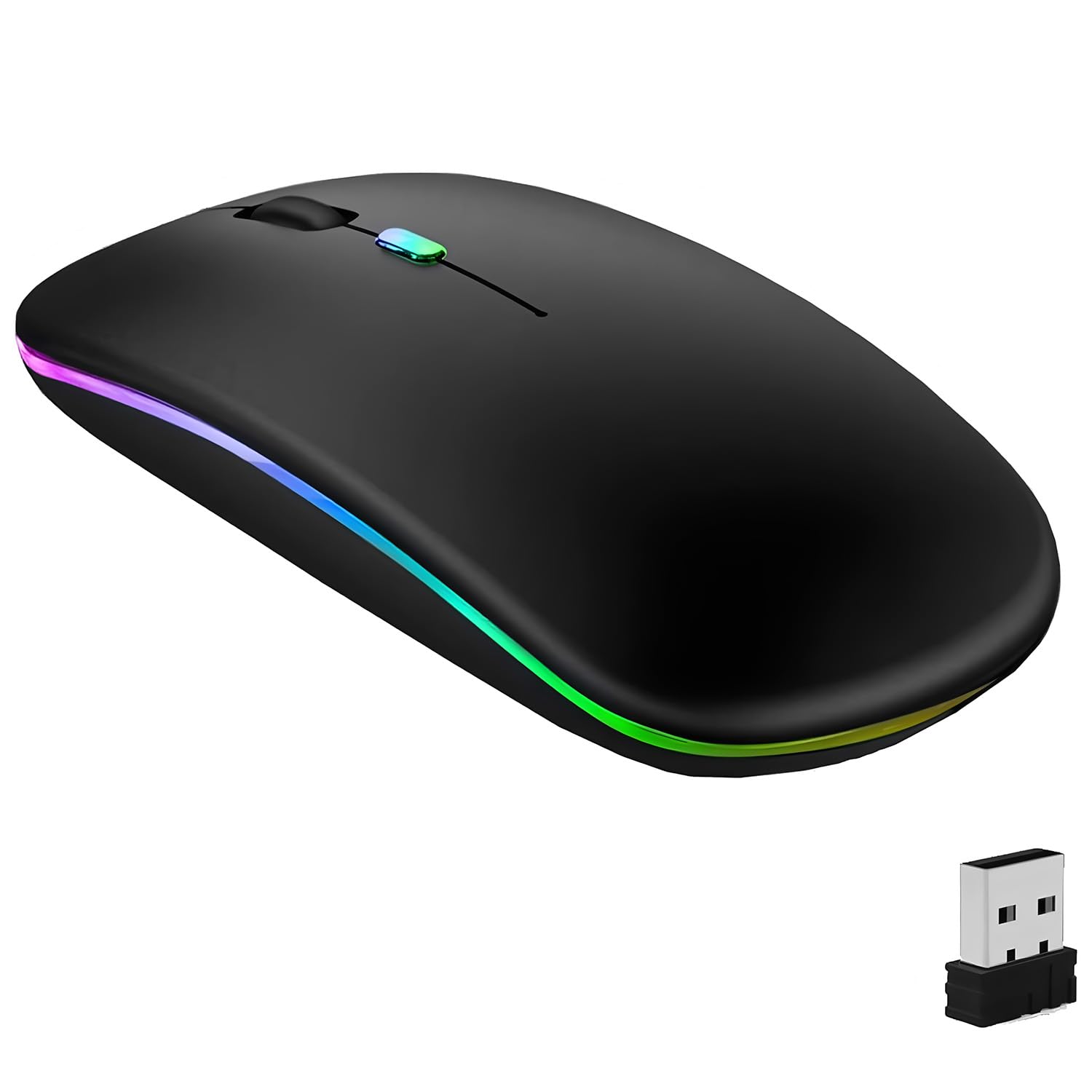 موشواره بی‌سیم بلوتوث Necomi، دو حالت نورپردازی LED (بلوتوث 5.1 + USB) مدل نازک، موشواره بی‌سیم بلوتوث قابل شارژ و بی‌صدا، موس کامپیوتری با دریافت‌کننده USB (مشکی)
