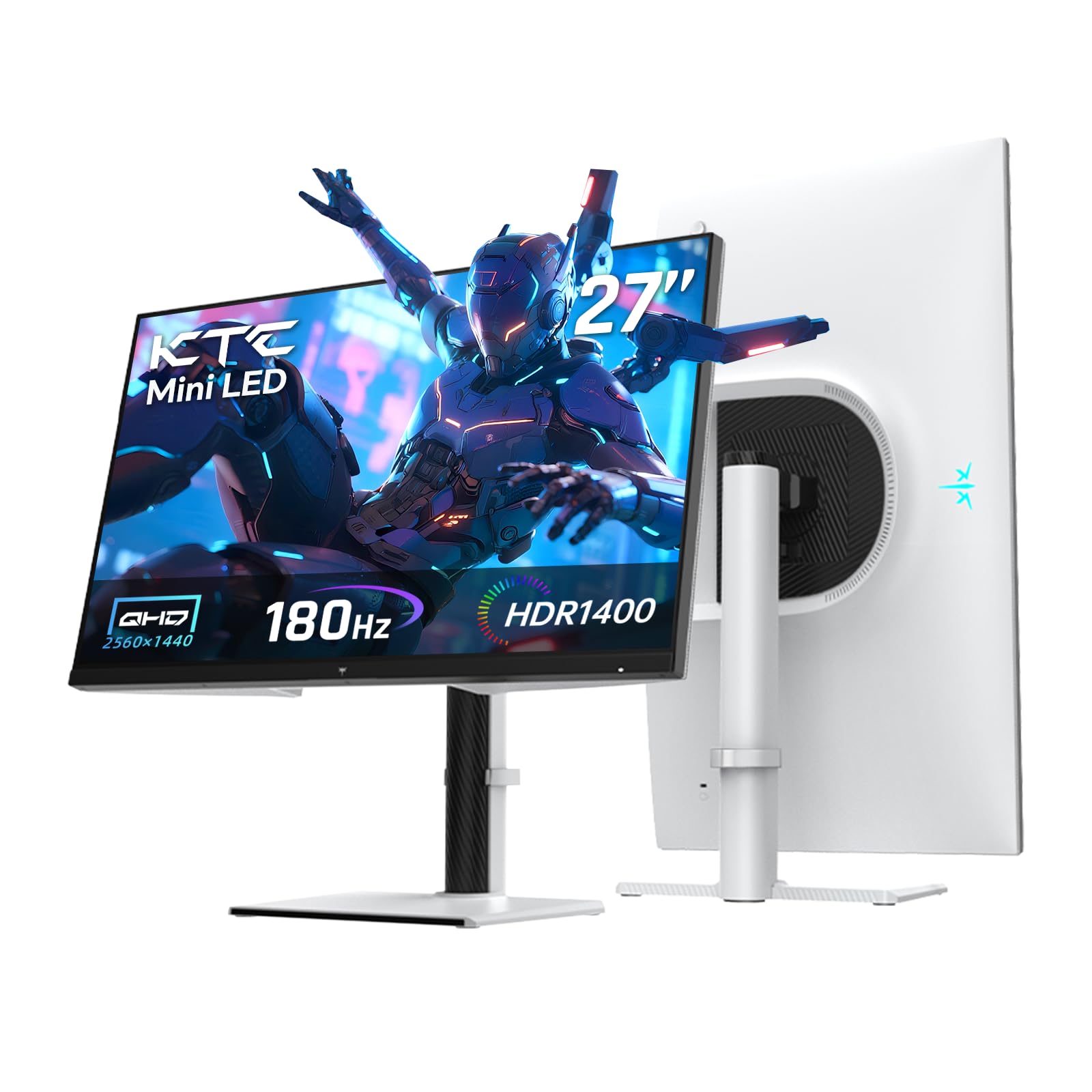 مانیتور KTC QHD Mini LED 27 اینچ، مانیتور بازی 1440P 180Hz PC، HDR 1400، HDMI2.0، DP1.4، USB، قابل تنظیم Swivel/Height/Pivot/Tilt، نصب دیواری VESA، سفید، M27T6 27 اینچ MiniLED 180Hz QHD