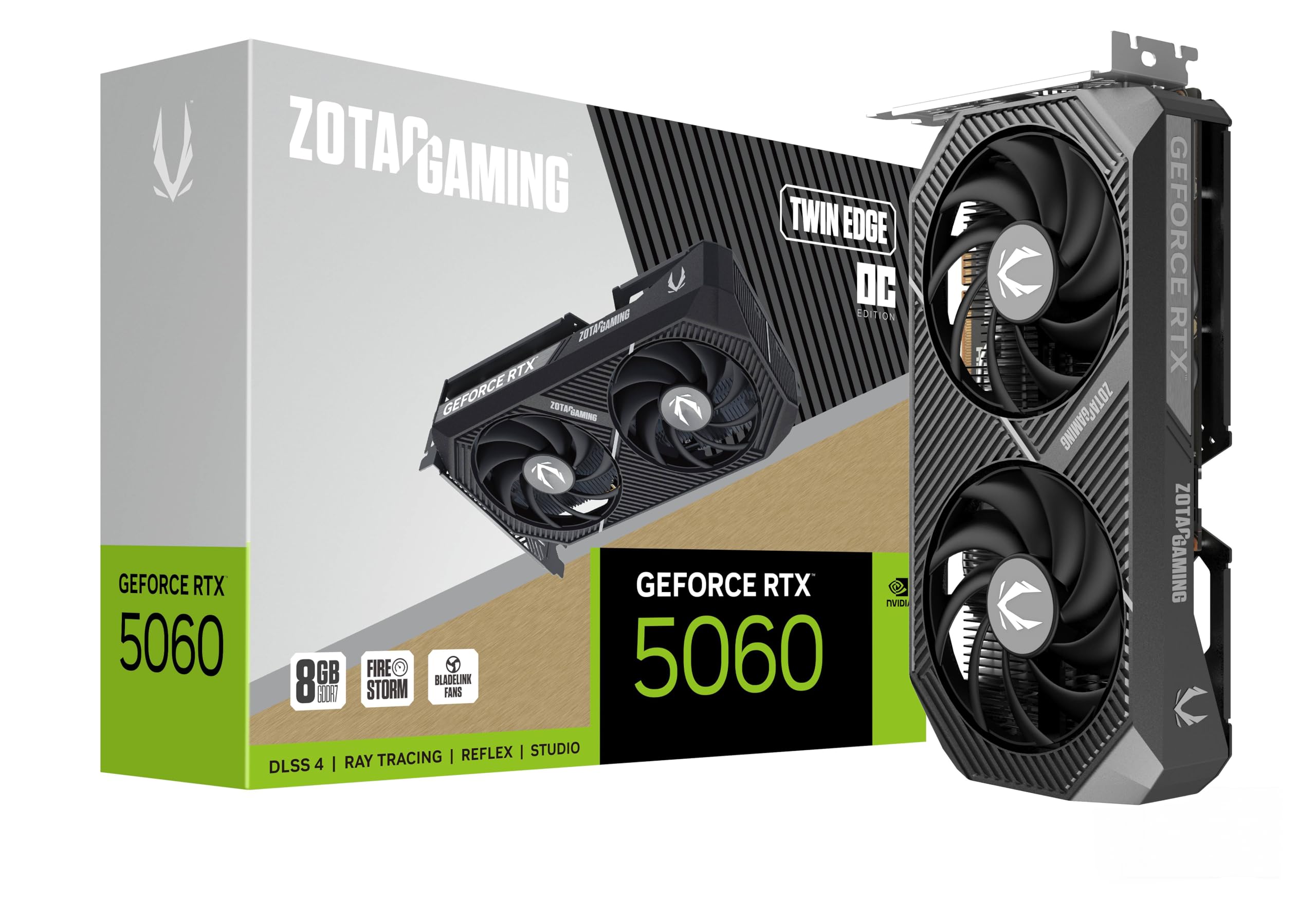 ZOTAC Gaming GeForce RTX 5060 Twin Edge OC DLSS 4 8GB GDDR7 128 بیتی 28 گیگابیت‌برثانیه PCIe 5.0 کارت گرافیک گیمینگ، کارت جمع‌وجور سازگار با SFF، ZT-B50600H-10M