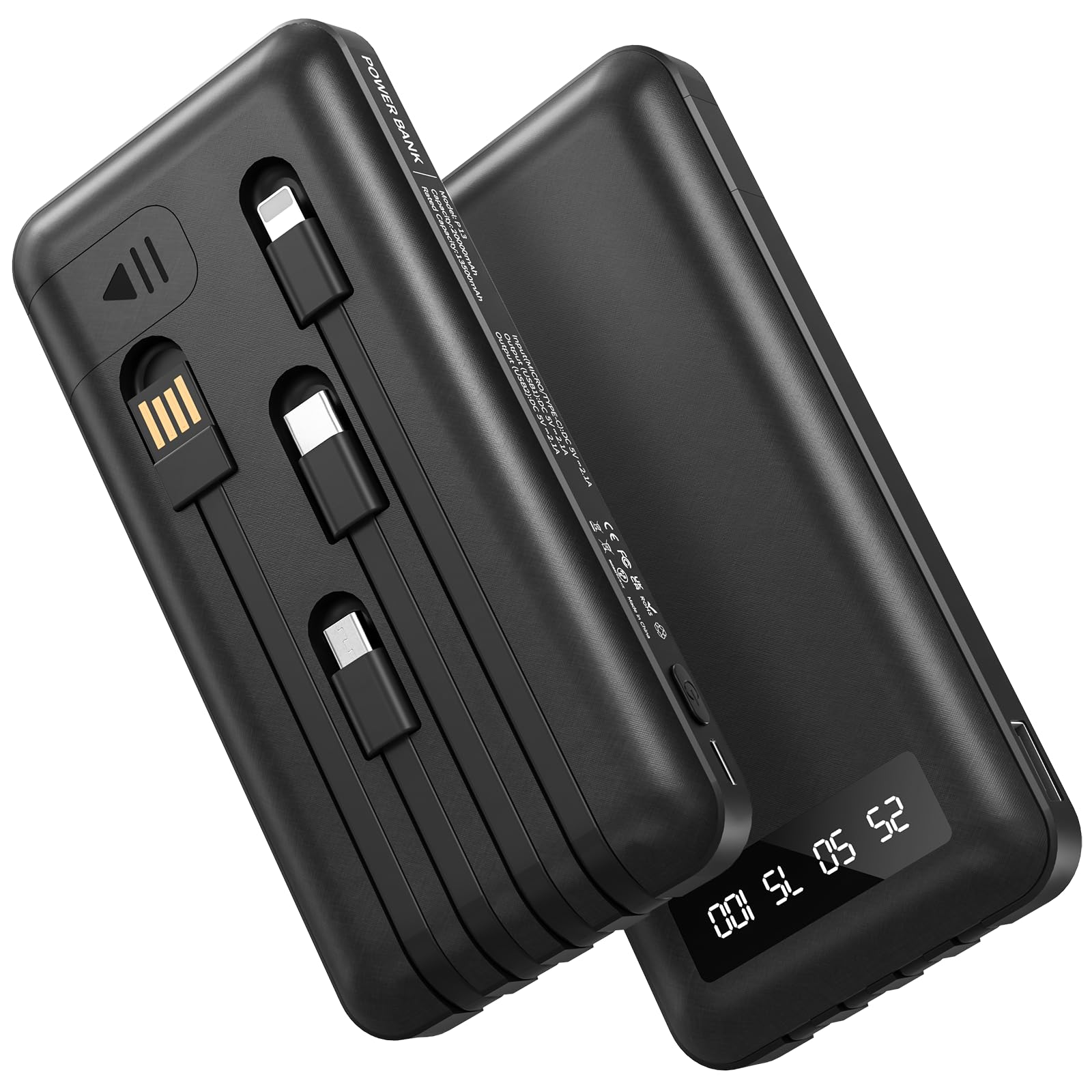 پاور بانک 26800mah با 4 کابل داخلی، شارژر پرتابل 22.5W با قابلیت شارژ سریع USB C، دارای نمایشگر LED و استند، باتری بسته برای آیفون 16 15 14 13 12 سامسونگ شیائومی تلفن همراه، رنگ مشکی