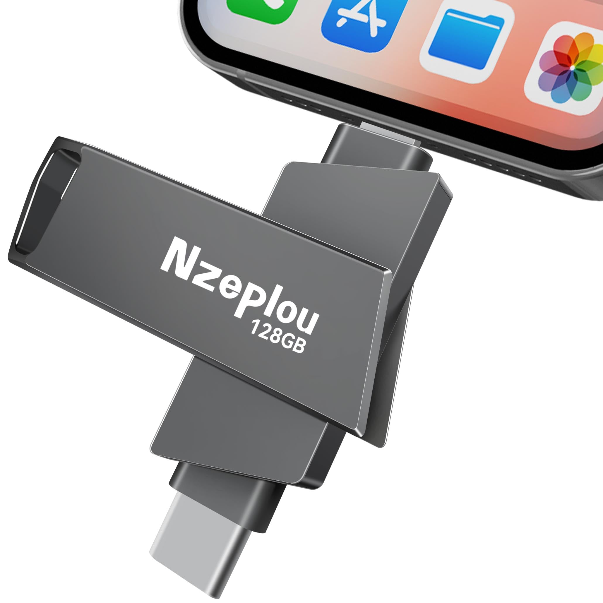 ۱۲۸ گیگابایت فلش درایو برای آیفون و آیپد، رابط USB3.0 با سرعت بالا، حافظه خارجی بدون نیاز به برنامه، حافظه ذخیره‌سازی خارجی با رابط‌های لایتنینگ و USB-C برای عکس‌ها و ویدیوها، پشتیبان‌گیری از تصاویر با درایو پشتیبانی از اتصال و بازی (Space Gray) ۱۲۸ گیگابایت Space Gray