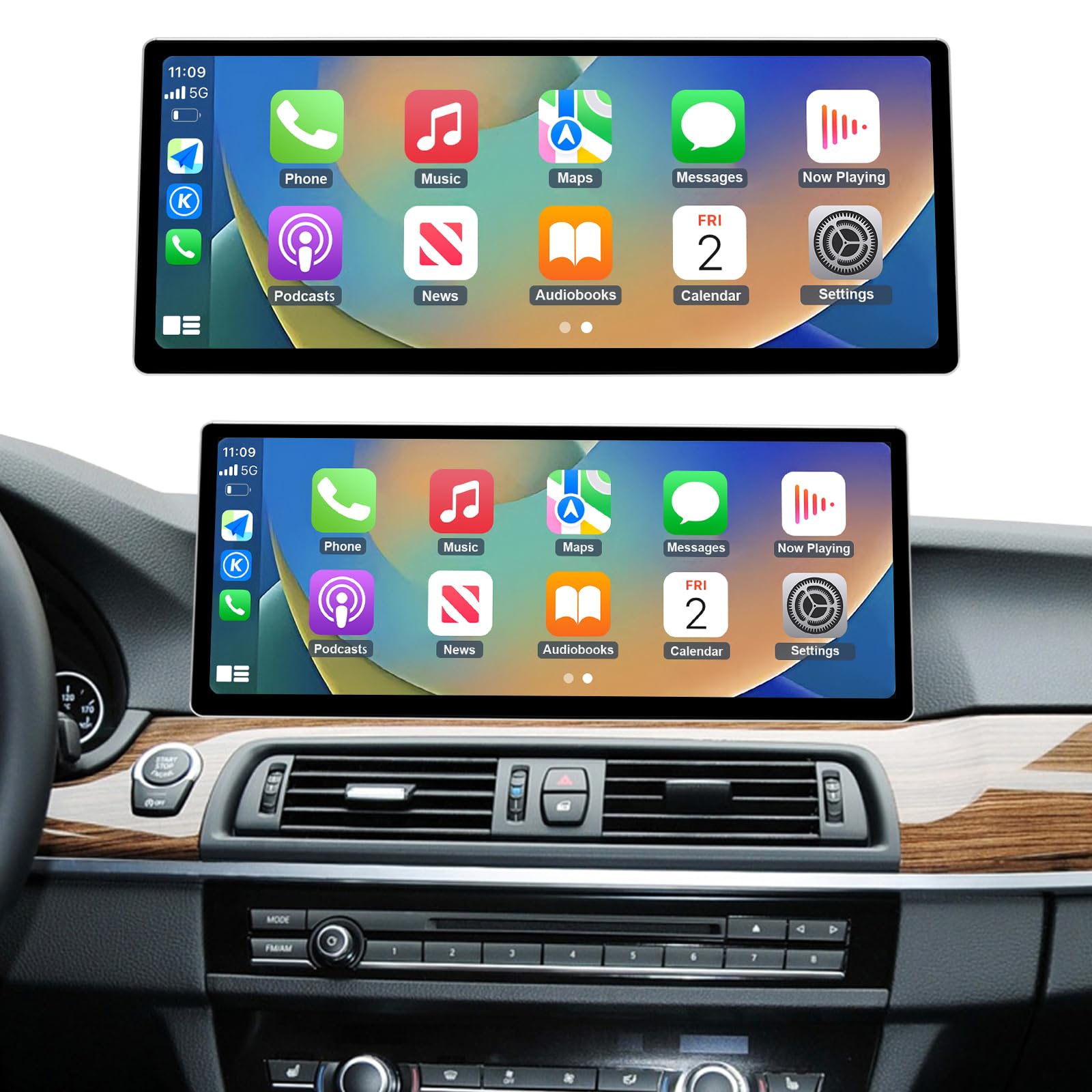 رادیو خودرو 12.3 اینچی Ninetom، Apple CarPlay/Android Car/Mirrorlink/GPS برای سری 5 از سال‌های 2012-2016 BMW F10/F11 با صفحه نمایش لمسی NBT، گیاد استراتژی GPS برای خودرو، DSP یکپارچه
