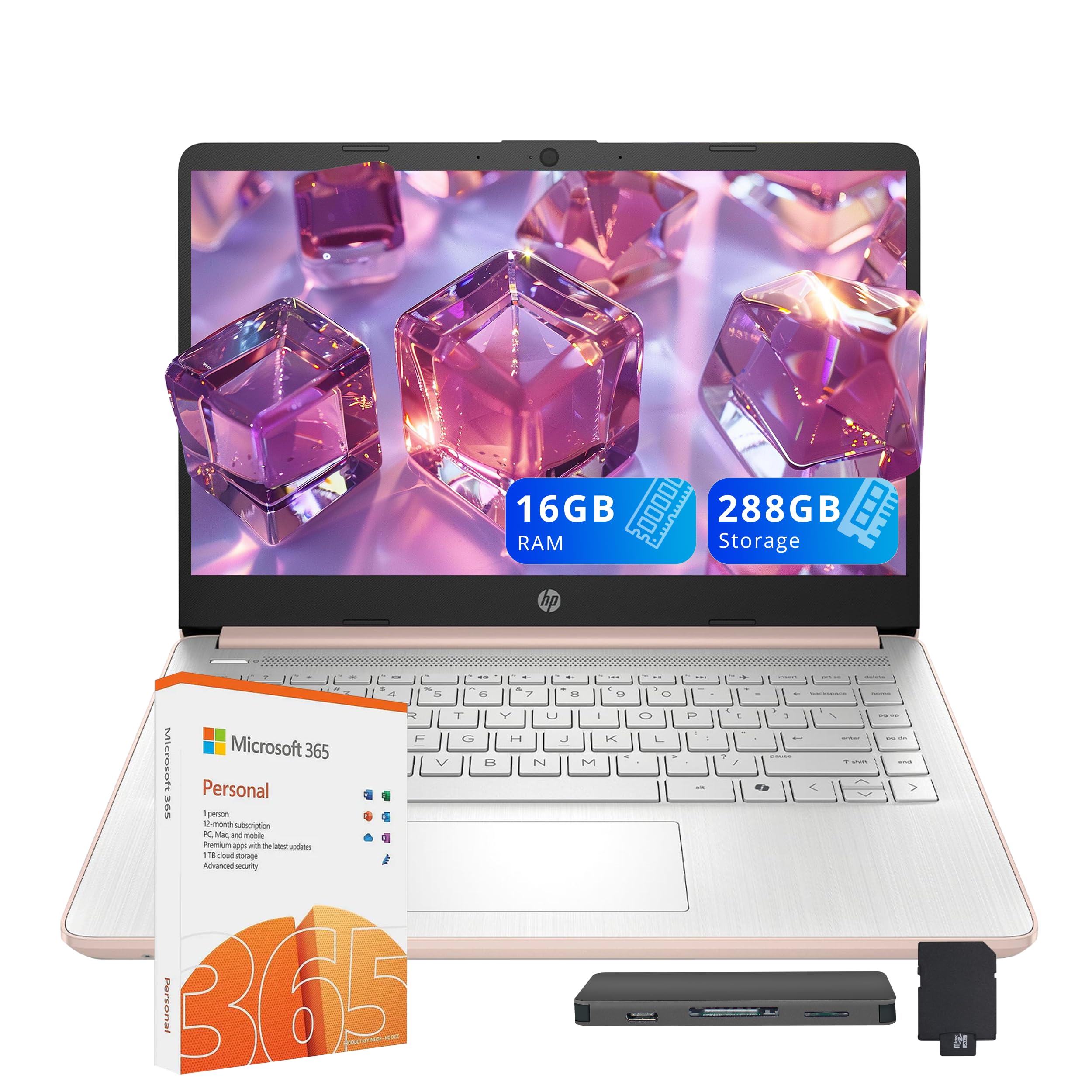لپ تاپ فوق سبک 14 اینچی HP Stream برای دانش‌آموزان و کسب و کار، پردازنده Intel N150، 16GB RAM، ذخیره‌سازی 288GB (128GB UFS + 160GB مجموعه Docking Station)، 1 سال اشتراک Office 365، Wi-Fi 6، هوش مصنوعی Copilot، ویندوز 11، رنگ طلایی 16GB | 288GB ذخیره‌سازی رزگلد