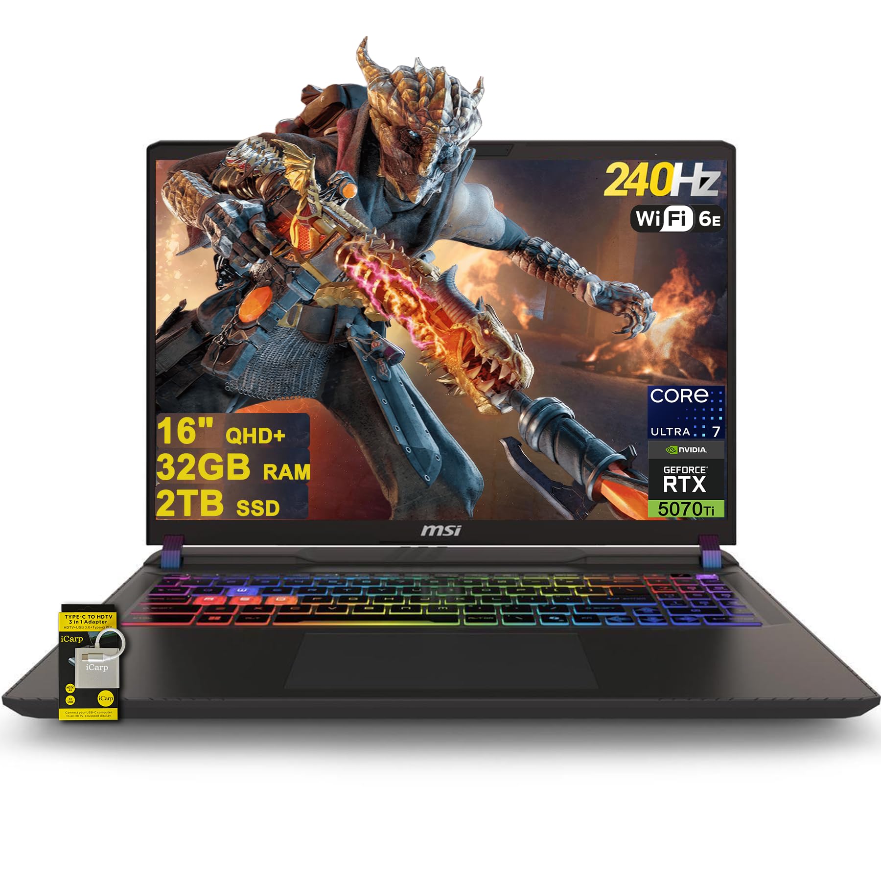 لپتاپ بازی MSI Vector 16 HX AI با صفحه نمایش 16 اینچی QHD+ IPS 240Hz، پردازنده Intel 20-core Ultra 7 255HX (قدرتمندتر از i9-14900HX)، 32GB RAM، 2TB SSD، GeForce RTX 5070، نورپردازی RGB، Thunderbolt5، Wi-Fi 6E، ویندوز 11، ICP Hub با Copilot AI PC، 32GB RAM، 2TB SSD Ultra 7 و RTX 5070 Ti