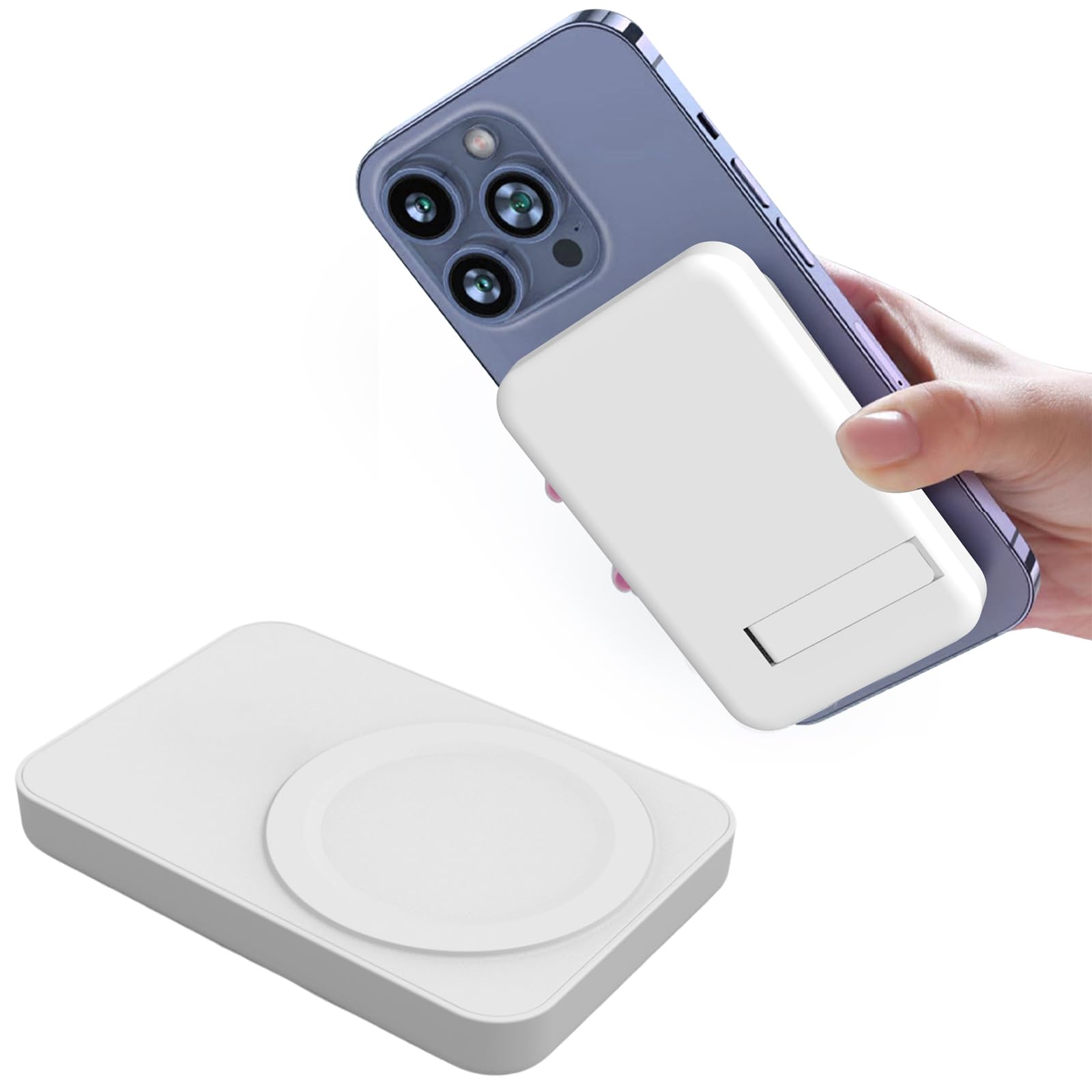 شارژر بی‌سیم بانک قدرت مغناطیسی 10000mAh | شارژر قابل حمل سریع با استایل خودکار و سازگار با آیفون‌های مدل 12-16 و نیازمندی به کیف محافظ مجهز به Qi-Certified (سفید)