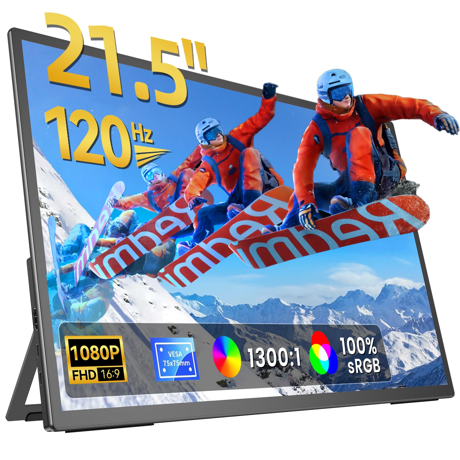 مانیتور قابل حمل 21.5 اینچی، نمایشگر 120 هرتز با پایه قابل تنظیم و نصب VESA، صفحه‌نمایش USB-C/HDMI برای لپتاپ، کامپیوتر شخصی کوچک، تلفن—مانیتور آماده‌ی سفر برای بازی، اداره و سرگرمی 21.5 اینچی 1080P 120 هرتز