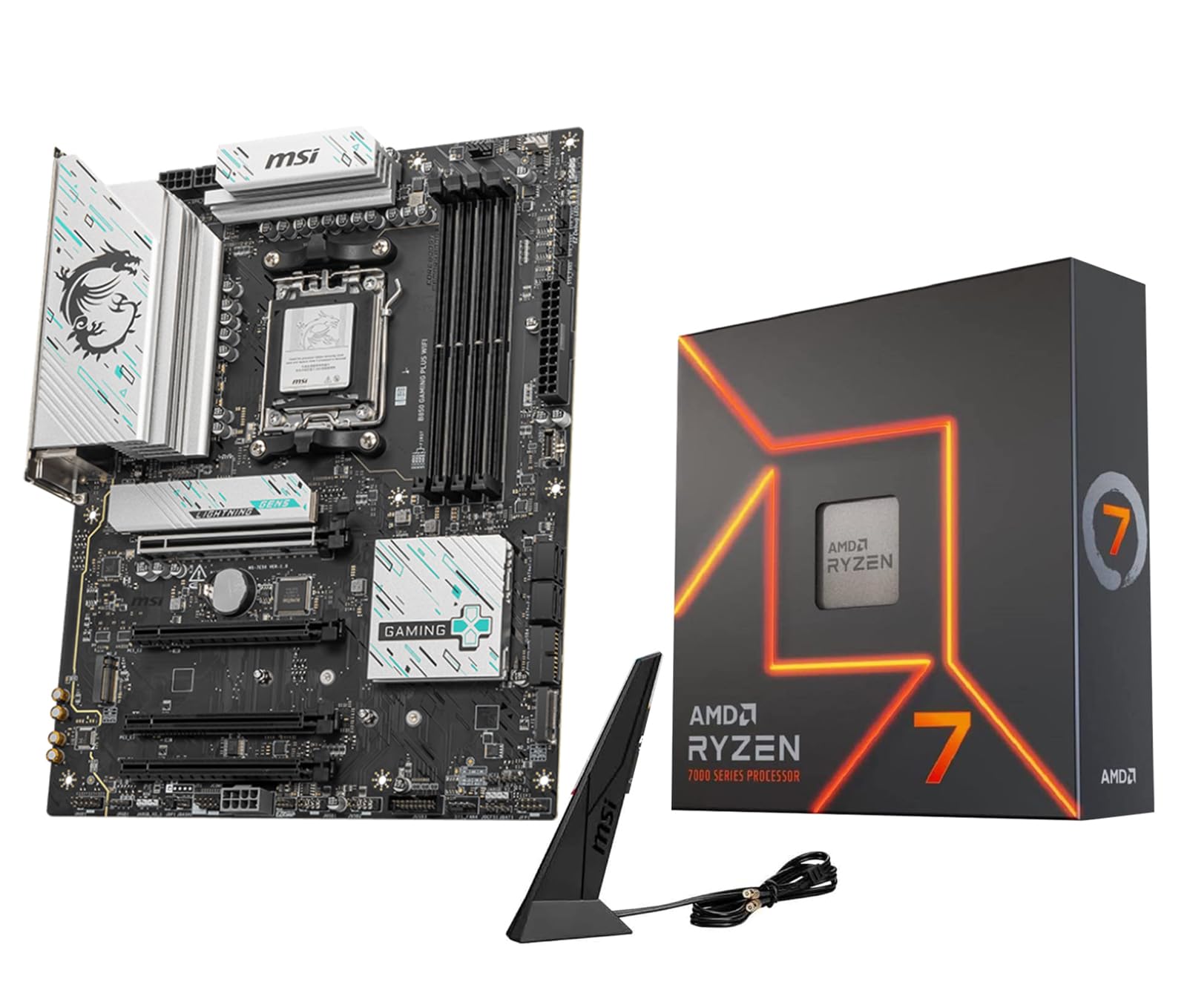میکروسنتر پردازنده سی پی یو AMD Ryzen 7 7700X همراه با مادربرد B850 Gaming Plus WiFi (ATX، AM5، DDR5، PCIe 5.0، M.2 Gen5، Wi-Fi 7، 5G LAN) AMD Ryzen 7 7700X + B850 GAMING PLUS WIFI