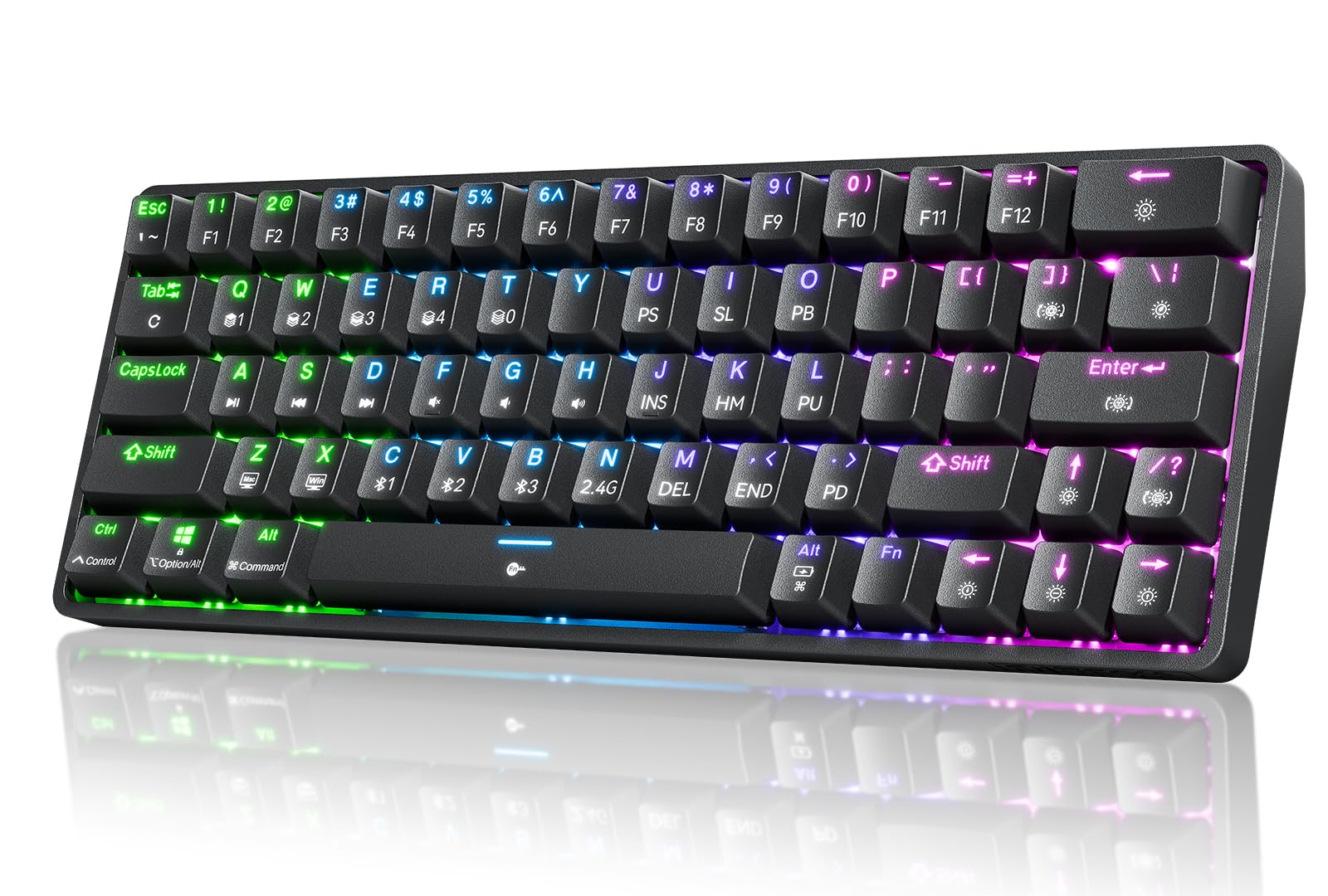 DIERYA DK63 60% Wireless Mechanical Gaming Keyboard Bluetooth/2.4G/Wired RGB Backlit Anti-Ghosting Compact 63-Keys Mini Keyboard with Red Switch for Windows Laptop PC Gamer Typist-Black Red Switch Black