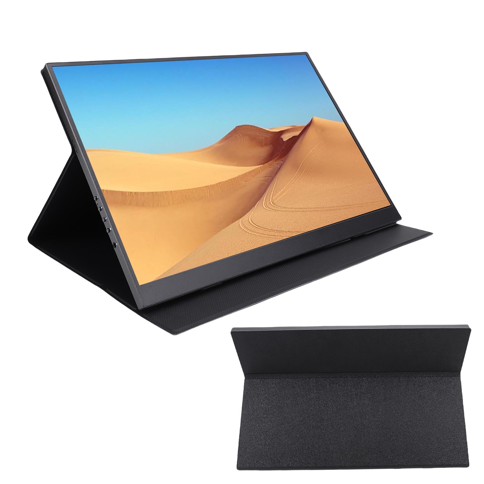 مانیتور قابل حمل 4K، گسترش دهنده صفحه نمایش لپ تاپ 16 اینچی HD، نمایشگر خارجی مسافرتی HDMI USB C با پایه‌ی قابل تنظیم، دارای دو بلندگوی داخلی، مانیتور بازی با نرخ تازه‌سازی بالا 120HZ برای کامپیوتر و تلفن همراه