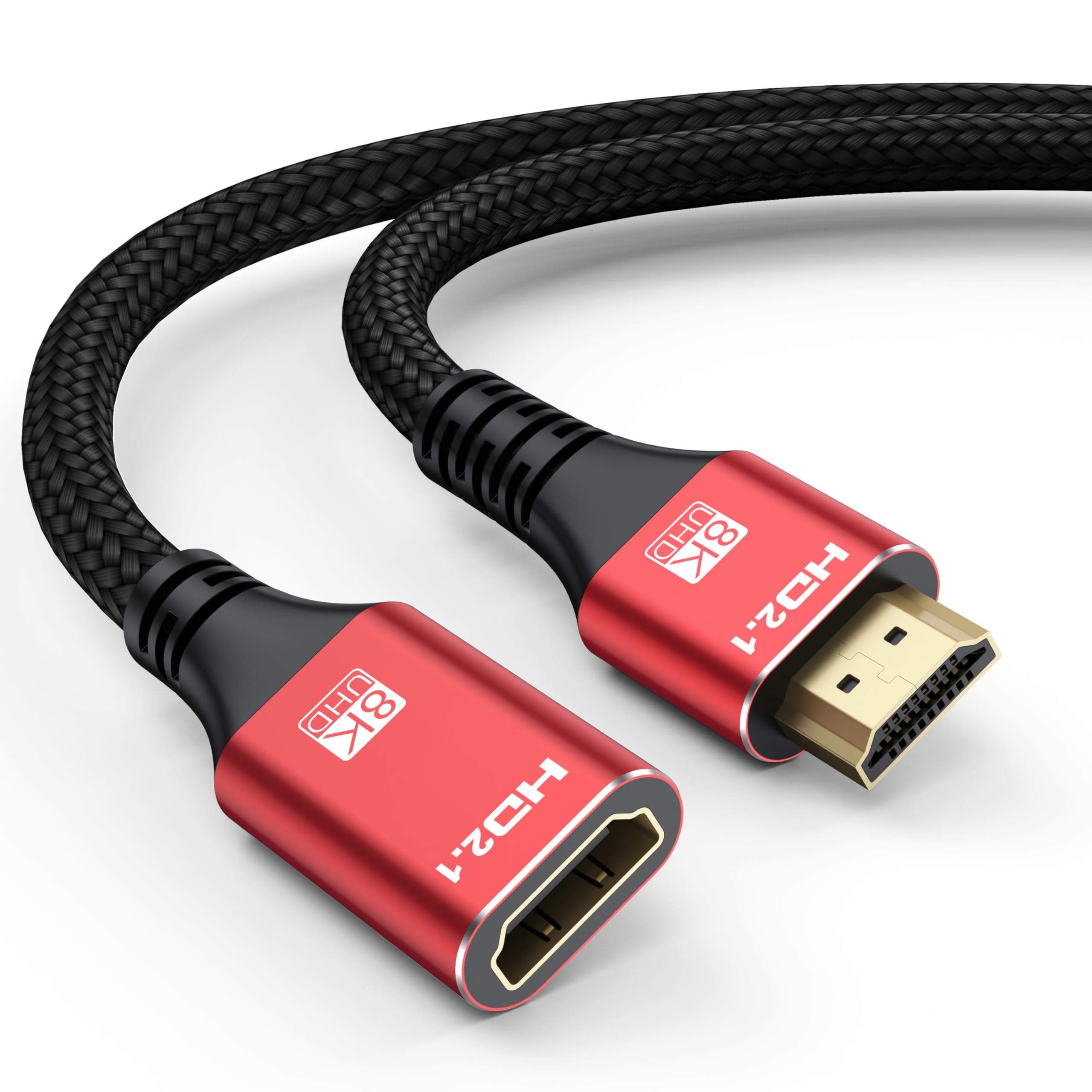 کابل تبدیل HDMI با افزایش کیفیت AXIYIBZI 8K HDMI 6FT، تقویت کننده HDMI 2.1، مبدل پورت HDMI مرد به زن، کابل تبدیل با کیفیت تصویر 8K@60Hz، 4K@120Hz، 2K، پشتیبانی از فناوری 3D و HDR با سازگاری با Roku TV Stick، HDTV، PS5/PS4، لپ تاپ، مانیتور و PC