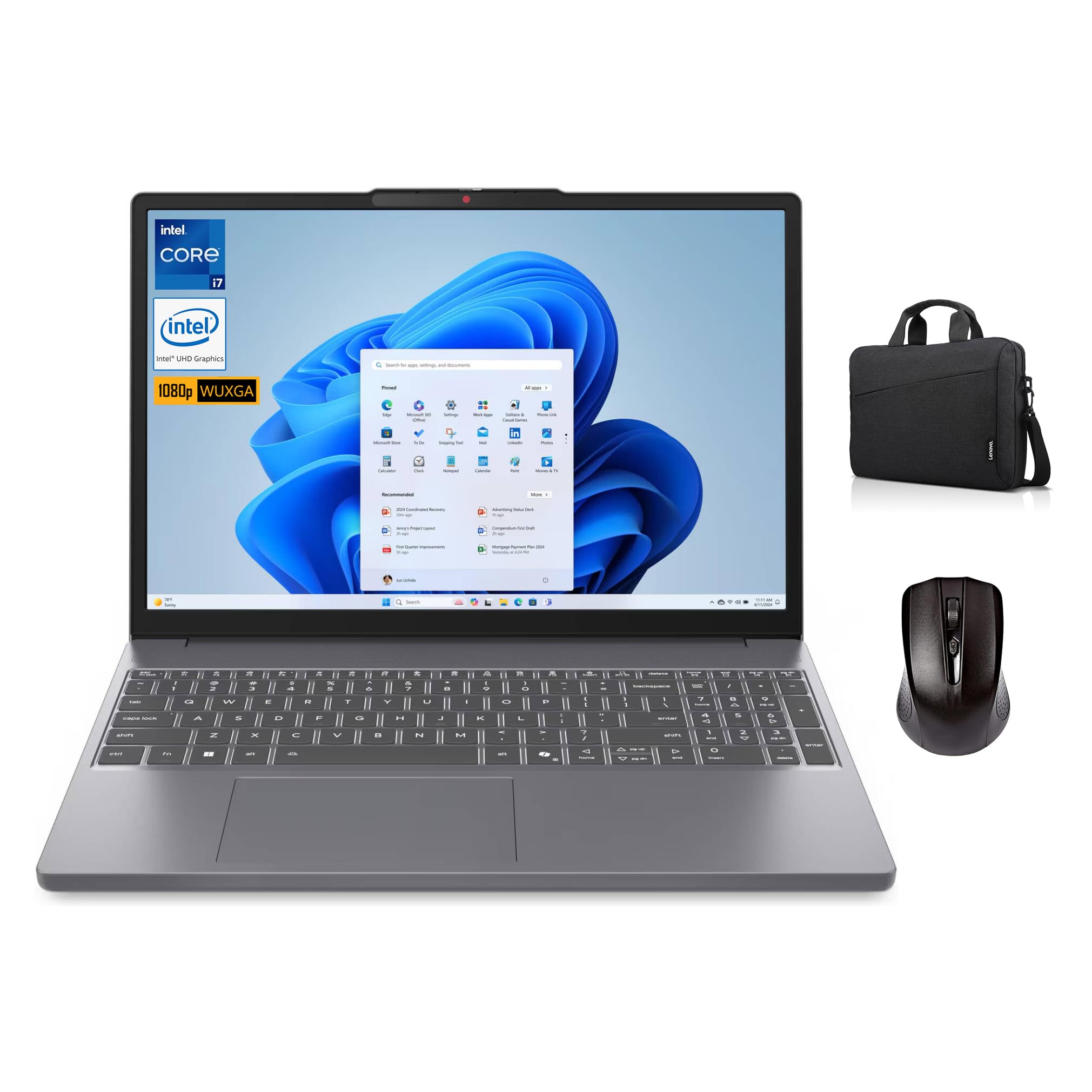 لپ تاپ Lenovo IdeaPad Slim 3 15IRH10، Intel Core i7-13620H، نمایشگر 15.3 اینچی WUXGA IPS، 16GB RAM، 512GB SSD، گرافیک Intel UHD، Windows 11 Pro، رنگ خاکستری لونا، همراه با کیف و موس بی‌سیم (ارتقا یافته)