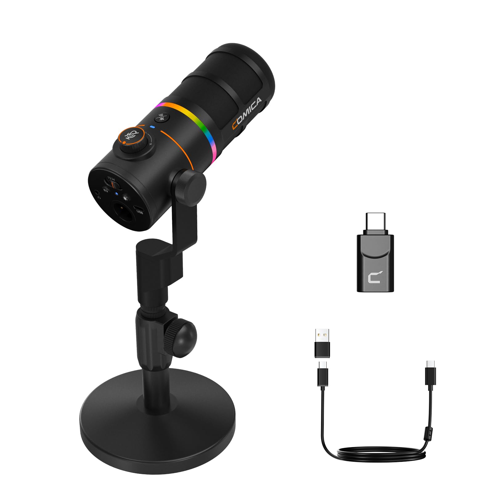 میکروفون بازی Comica EJoy D10 Pro XLR/USB-C برای پادکست و ضبط، میکروفون دینامیک سیمی/بی‌سیم کامپیوتر برای دسکتاپ با RGB، سکوت، کاهش نویز، گین، برای کامپیوتر، PS4، PS5، استریم زنده، یوتیوب (سیاه) CK-D10 PRO(D) سیاه