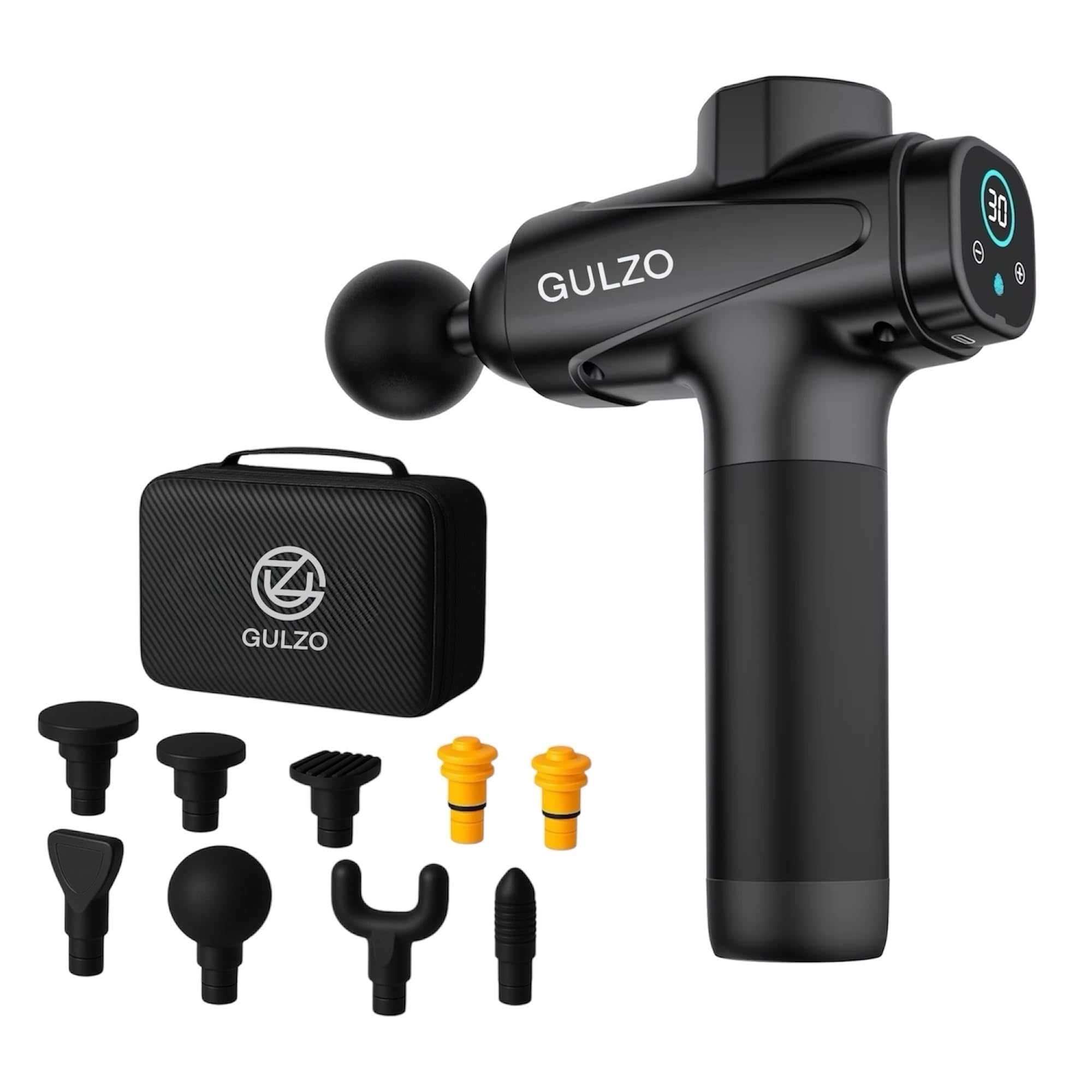 ماساژور مینی گان GULZO برای ورزشکاران - ماساژر الکتریکی قابل حمل با جنبشات 9 سری، موتور براشلس بی صدا برای کاهش درد عضلانی، کمر، پا و شانه
