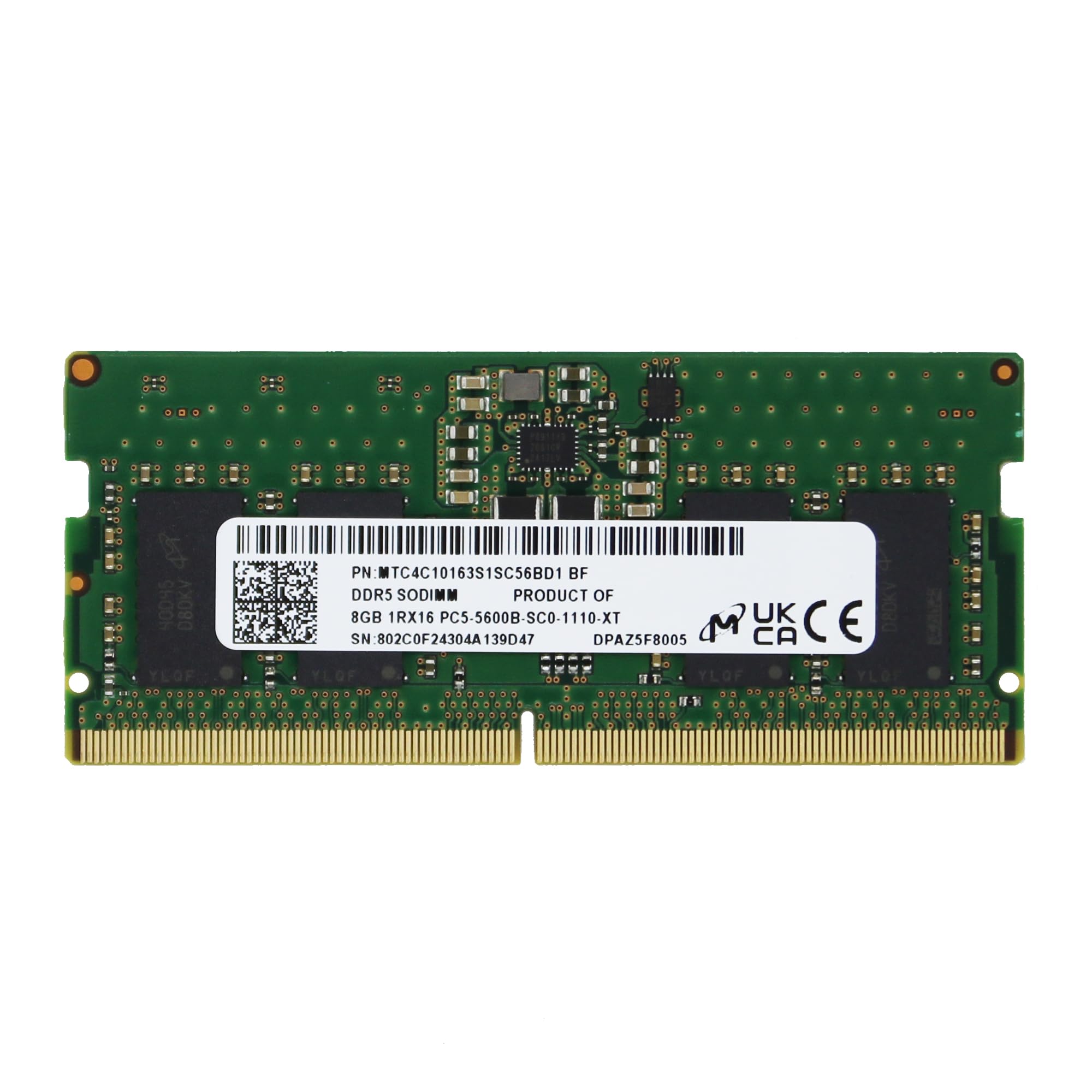 Mic (مایکرون) اصلی 8GB (1x8GB) DDR5 با سرعت 5600MHz PC5-44800 SODIMM نامه‌های ورودی غیر ECC 1Rx16 CL46 1.1 ولت MTC4C10163S1SC56BD1 ماژول حافظه RAM لپتاپ یا نوت‌بوک یا ماژول ارتقا حافظه Adamanta (8GBx1) 8GB حافظه Micron با سرعت 5600MHz حافظه