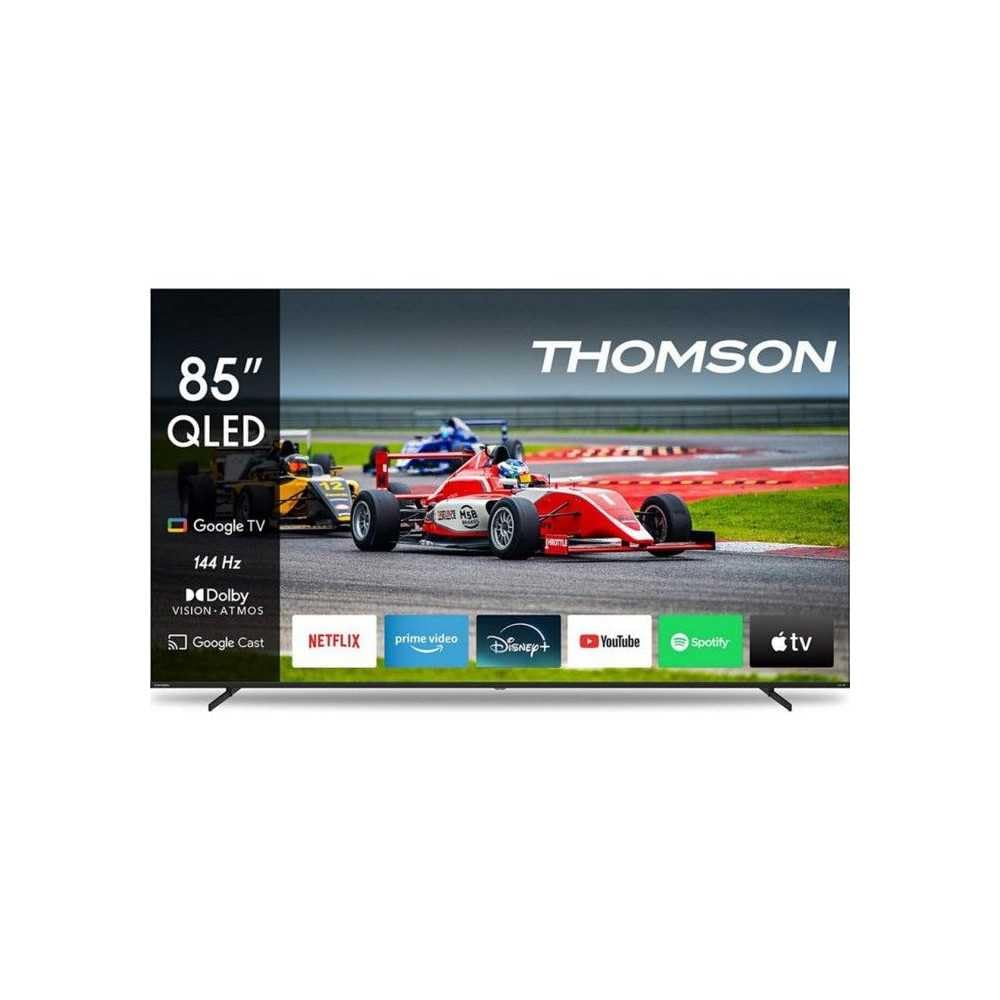 تلویزیون تامسون 85 اینچ QLED Pro با طراحی پایه مرکزی - نرخ تازه سازی 144Hz، رزولوشن 4K UHD، پشتیبانی از Dolby Vision & Atmos، کنترل صوتی هوشمند، استفاده از دستیار صوتی Google، نمایش بدون قاب، تلویزیون لوکس، گارانتی 3 ساله 85 اینچ