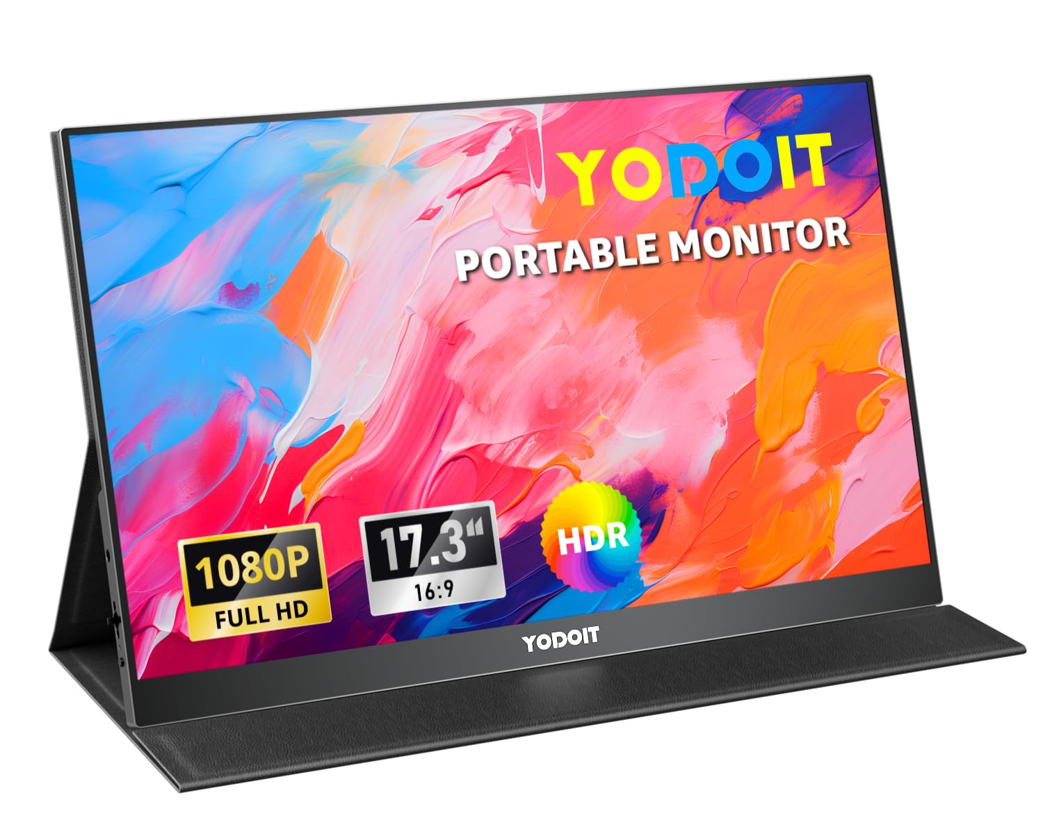 مانیتور قابل حمل Yodoit 17.3 اینچ 100٪ sRGB 1920×1080 صفحه نمایش FHD 100٪ sRGB IPS با درگاه USB نوع C بلندگوهای داخلی مراقبت از چشم برای کامپیوتر، لپتاپ، مک بوک، ایکس باکس، پلی استیشن 3/4/5، سویچ