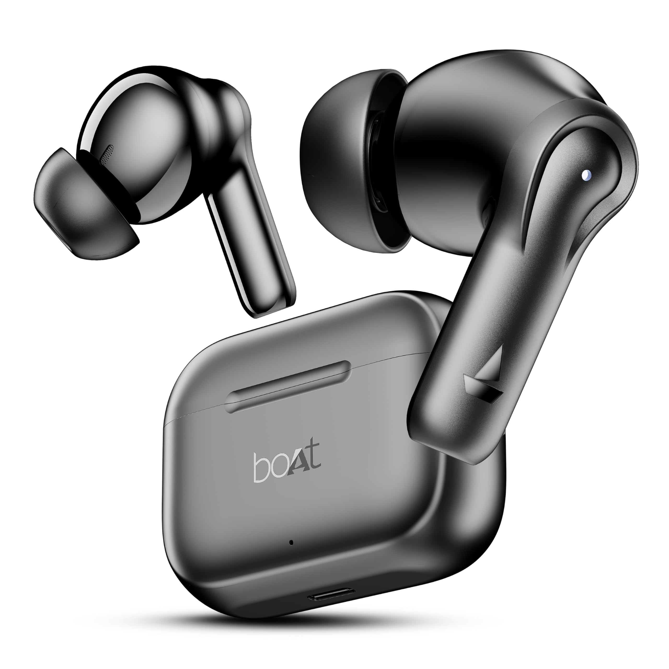 هدفون بلوتوث بی‌سیم boAt Airdopes 161، Adv 4Mic ENx، باطری ۵۰ ساعته، شارژ سریع، درایور ۱۳ میلی‌متری، پوشش فلزی (مشکی کربن، بی‌سیم واقعی)