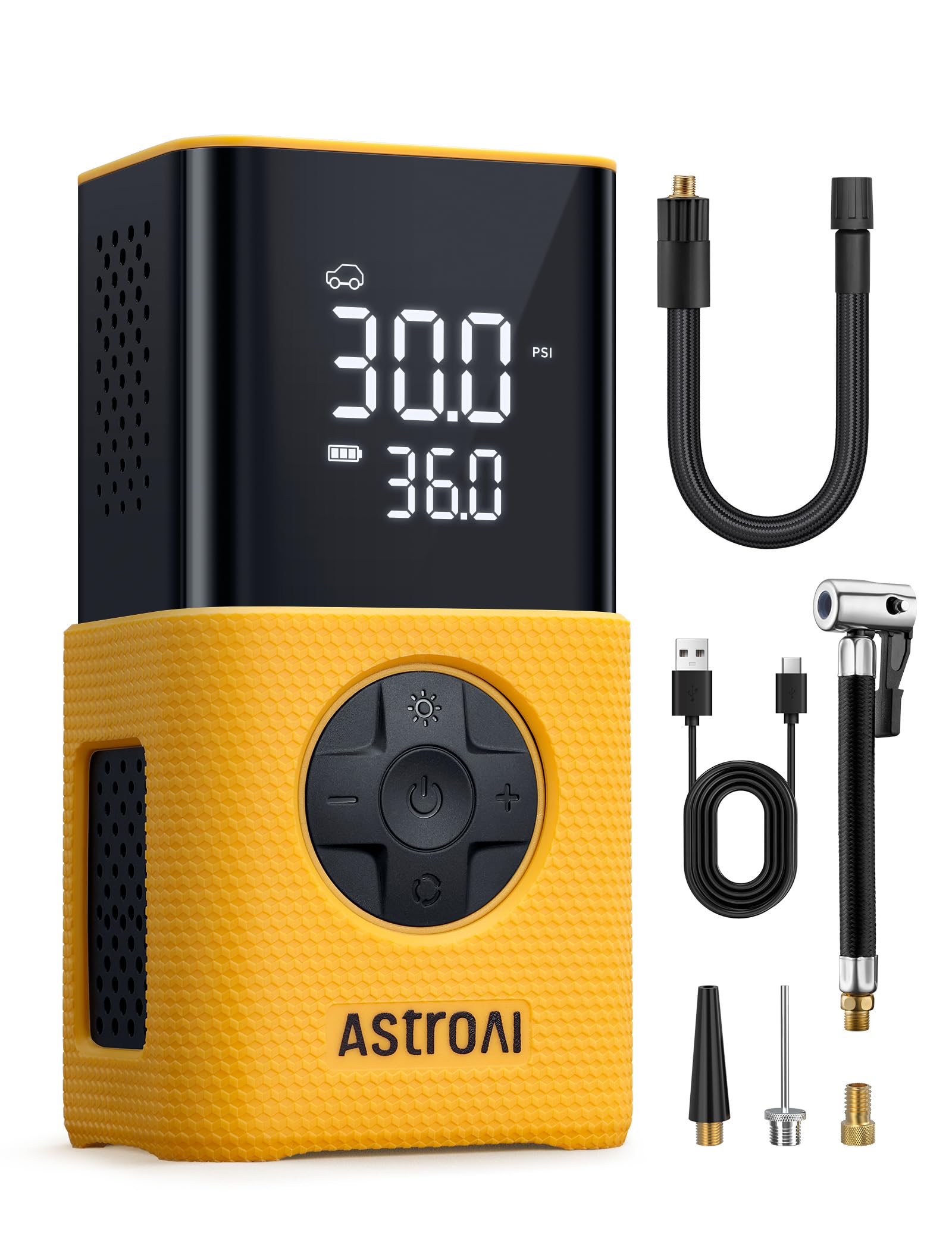 ضخامت سیار قابل حمل AstroAI L7S با پمپ هوا بی‌سیم، دمپای پمپ دوگانه دیجیتال با نمایشگر، 150 پی‌اس‌آی پمپ لاستیک خودرو با چراغ‌های ال‌ای‌دی برای خودروها، موتورسیکلت‌ها، دوچرخه‌ها، توپ‌ها