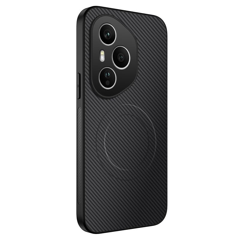 کیس گوشی HONOR 400 Pro: چرم فیبر کربن و محافظ مغناطیسی - ضدضربه با استاندارد نظامی - پوشش کامل لنز ضداثر انگشت کسب و کار (مشکی)