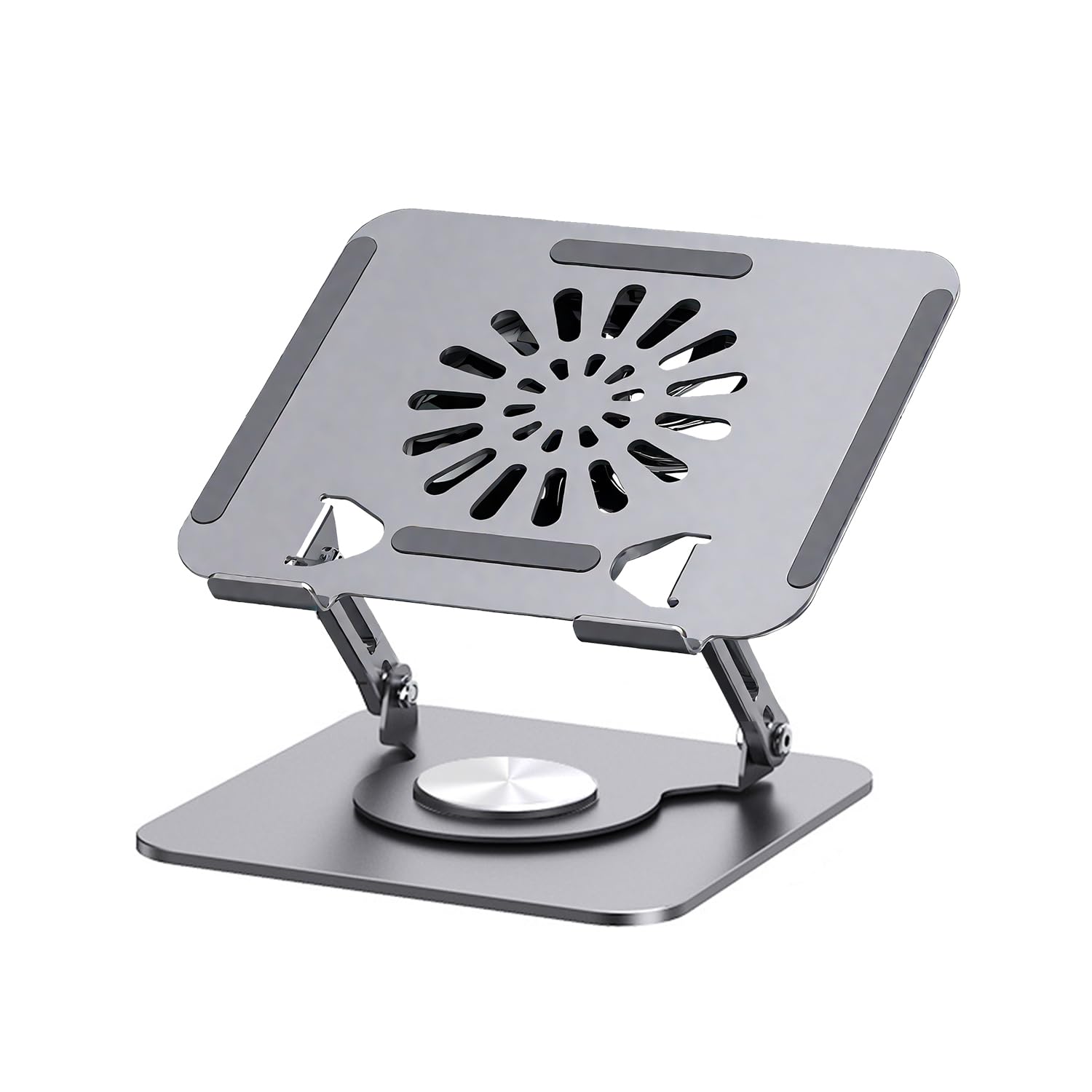 واژگان AccLoo با فن خنک کننده برای میز، پایه لپ تاپ 360 درجه بازآرایی پایه بزرگ قابل تنظیم، نگهدارنده دفترچه فلزی قابل تاشو مناسب برای MacBook Air، MacBook Pro، Lenovo، HP، ASUS و غیره