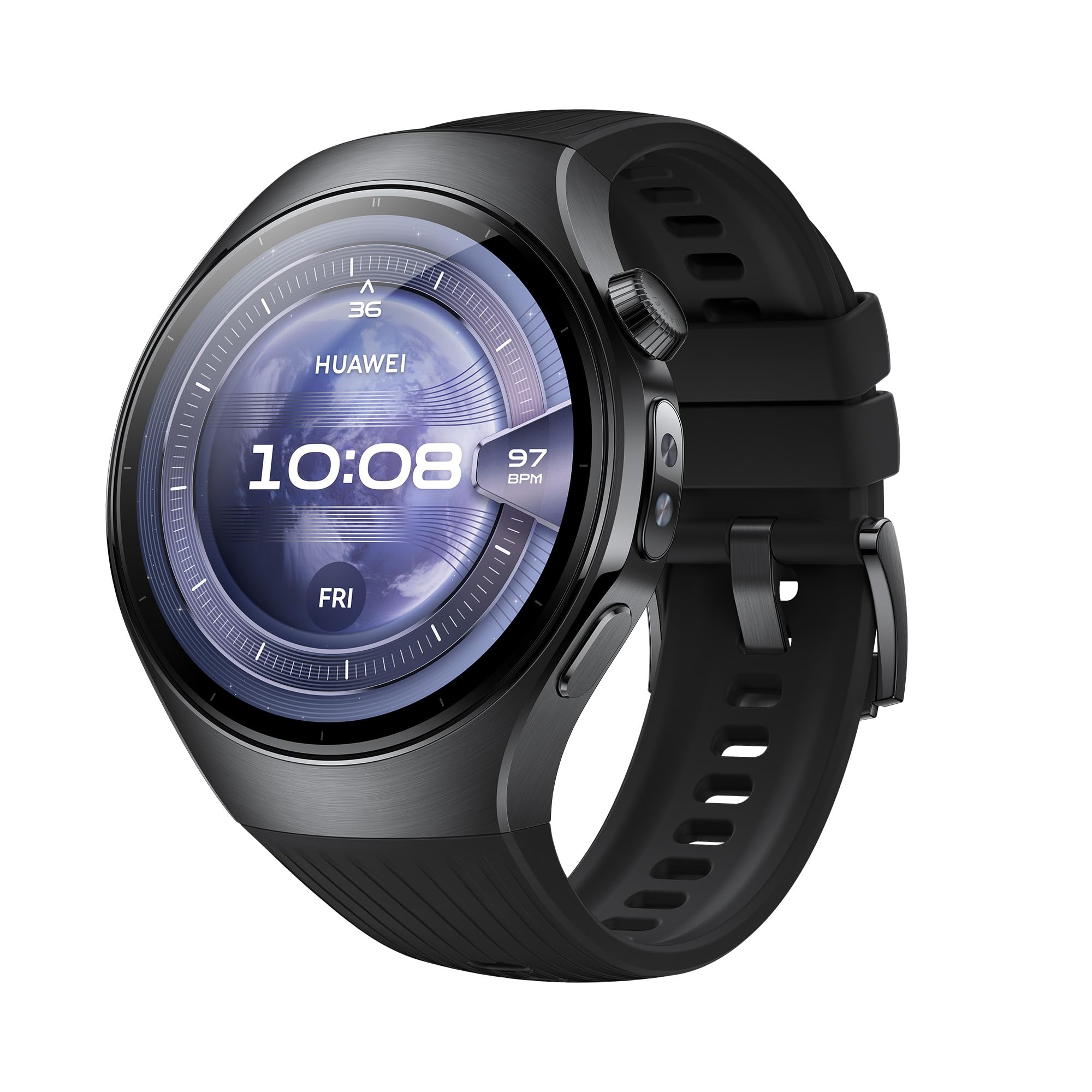 HUAWEI WATCH 5 Smartwatch 46 میلی متر، تکنولوژی Multi-sensing X-TAP، اکسیژن خون انگشتان در زمان واقعی، eSIM، حرکات هوشمند شگفت‌انگیز، سازگار با iOS و اندروید، مشکی، 3 ماه اضافی خدمات HuaweiCare+ (ایکسکلوسیو Amazon) 46mm مشکی