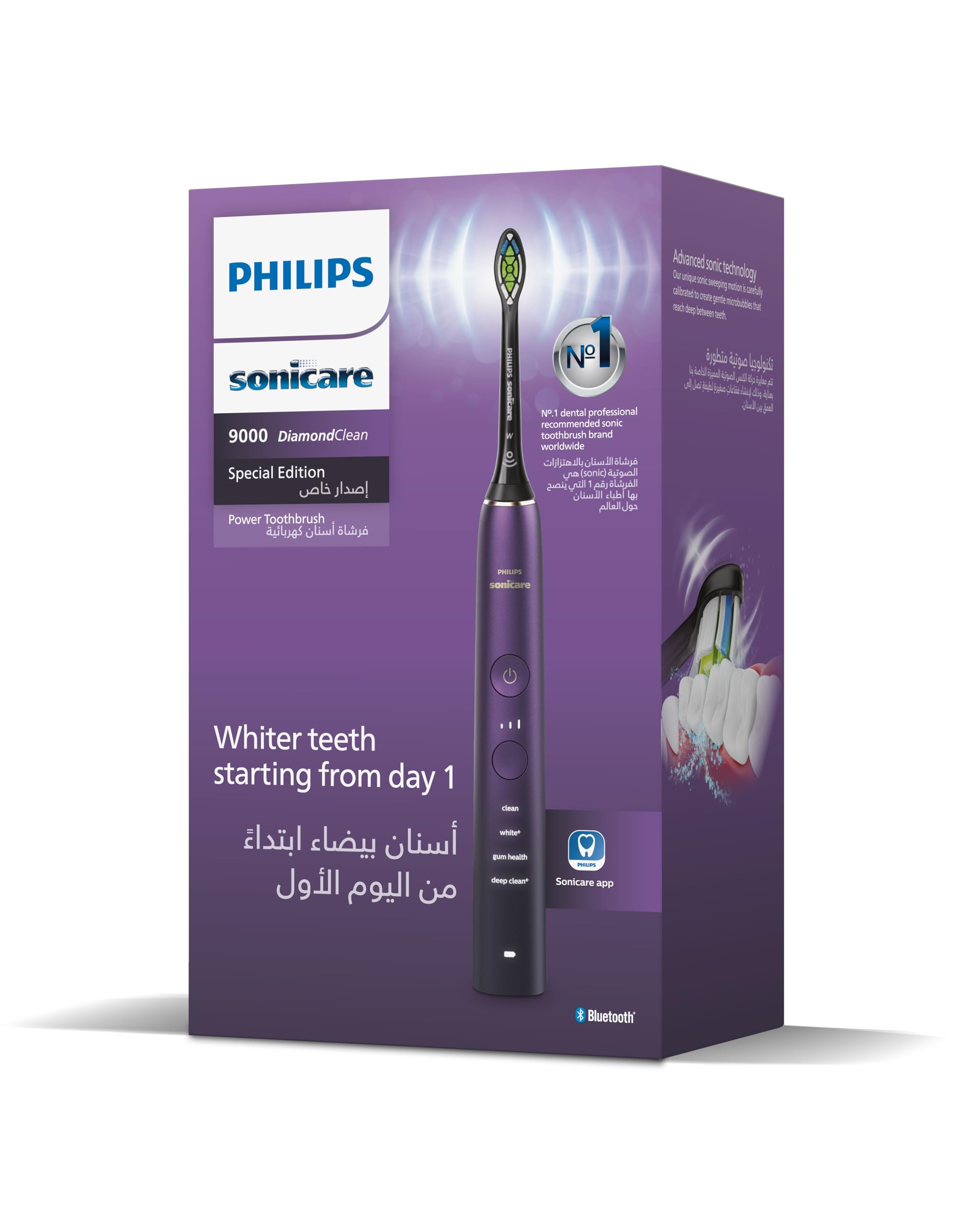 مسواک الکتریکی فيلیپس Sonicare سری 9000 مدل HX9911/95 بنفش، دارای گواهی از اتحادیه امارات متحده با سه سر جک UAE