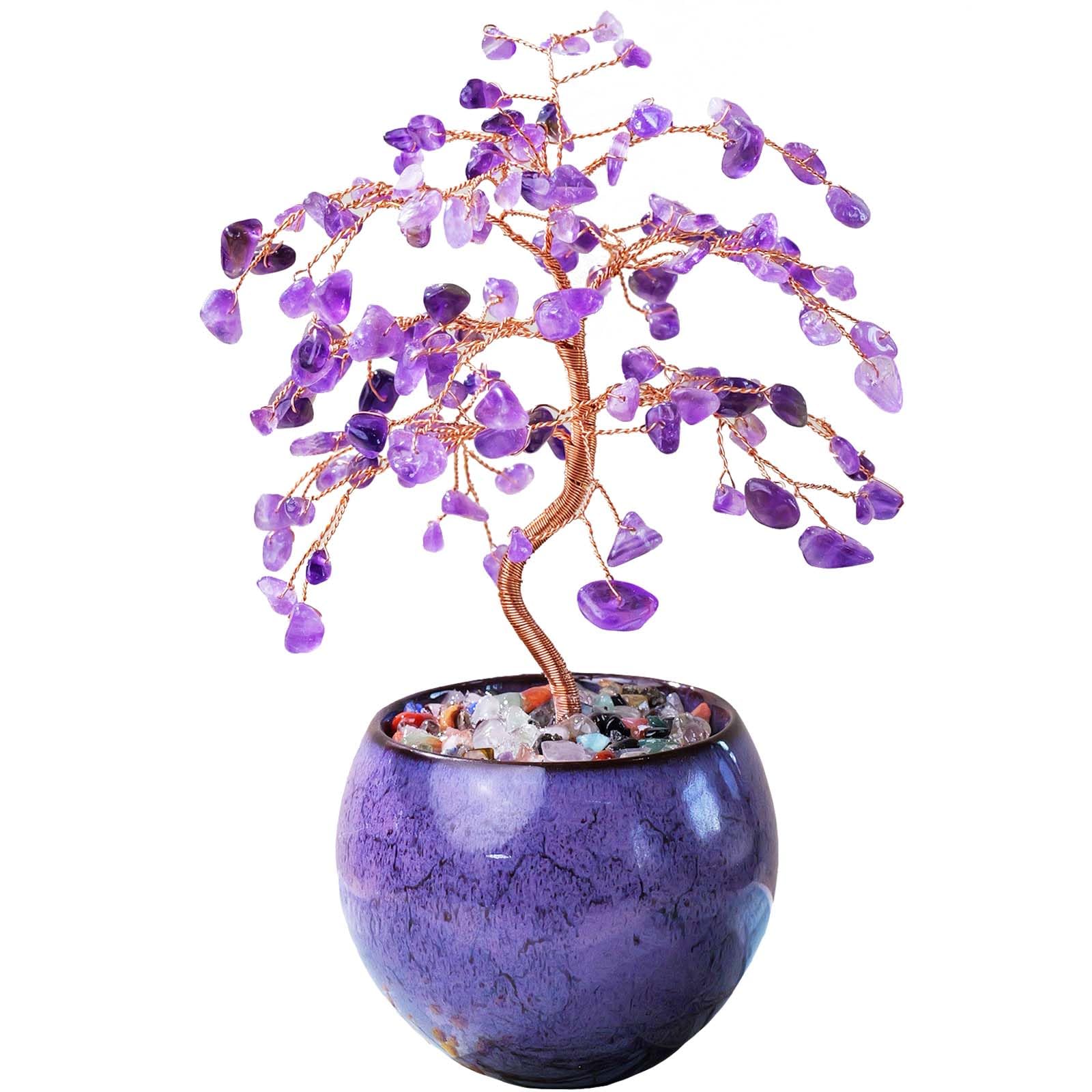 درخت آمتیست کریستال رونیانگشی Tree of Life - 8 اینچ درخت کریستال شفابخش چاکرا طبیعی بزرگ، جذب پول، شانس خوب، انرژی مثبت برای تزیین خانه، هدایای فنگ شوی، زینت میز اداری