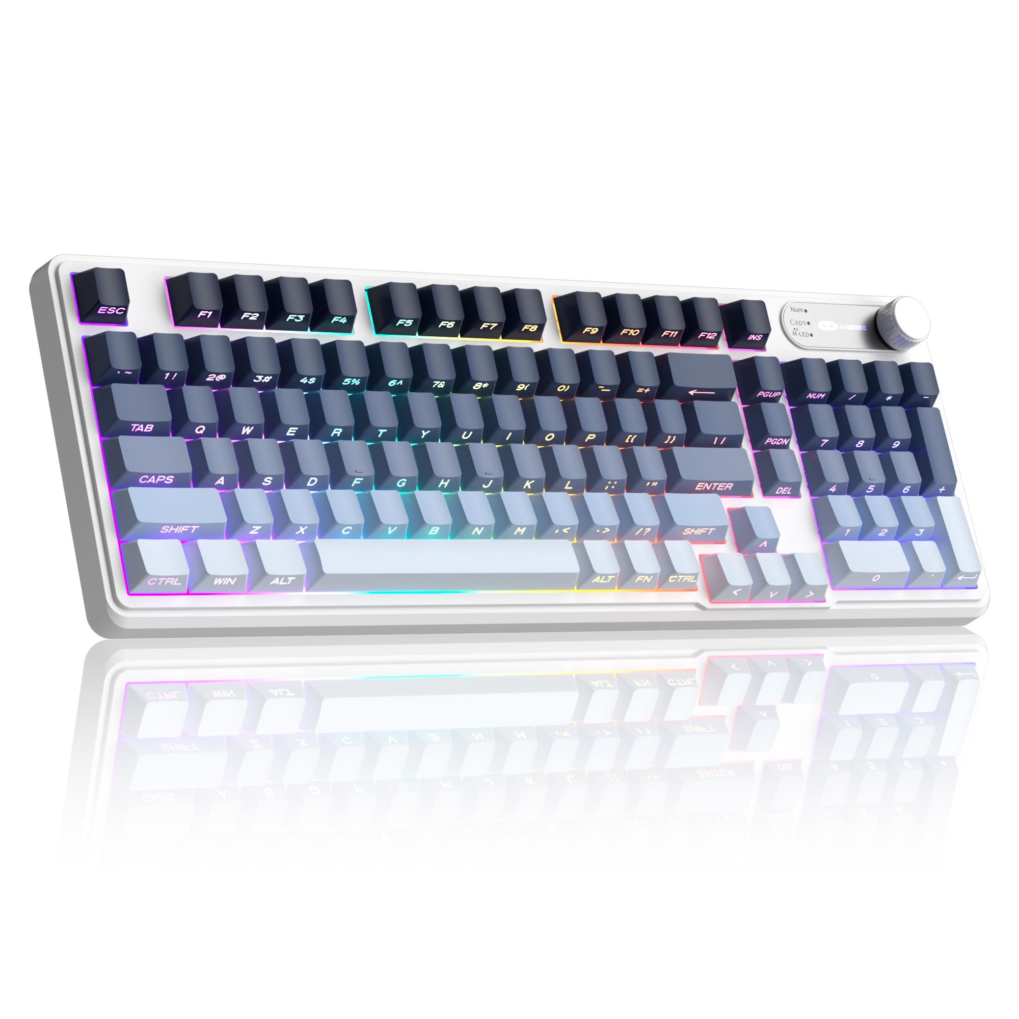 صفحه کلید بازی بی‌سیم MageGee GK960 ،RGB Tri-Mode Wired / BT / 2.4G با پد عددی، باتری 4000mAh ، کنترل دیسک، کلیدهای چاپ شده در کنار، 19 کلید Anti-Ghosting برای وین / مک رنگ آبی