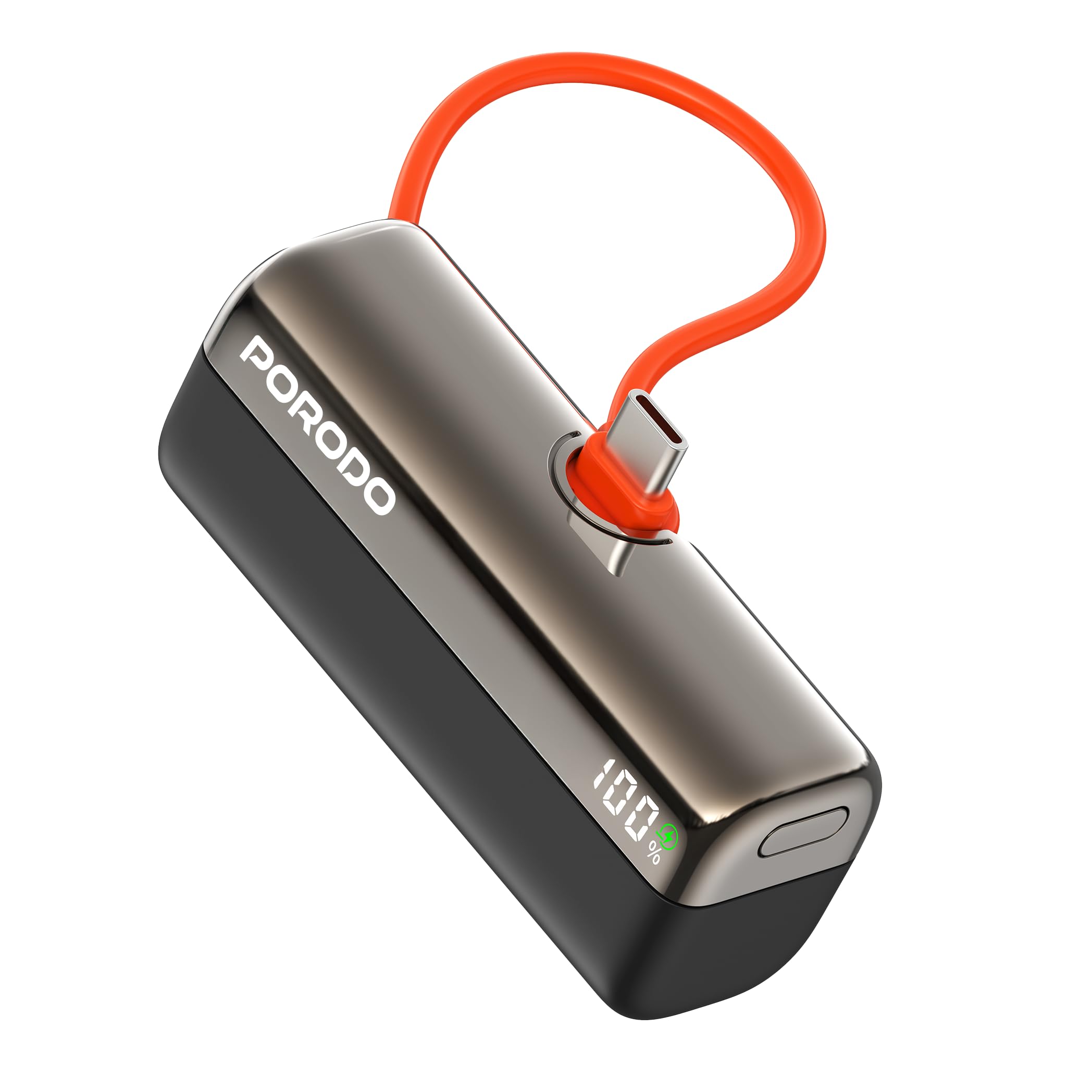 پاوربانک نانو Porodo Pocket Volt 5000mAh، دارای کانکتور USB-C داخلی، شارژ سریع PD 22.5 وات، طراحی کوچک، سازگار با iPhone16/15/14/13، Samsung S25/S24/S23 Pocket Powerbank(مشکی)