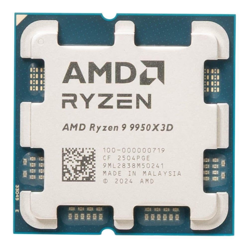 پردازنده دسکتاپ AMD 9950X3D: 16 هسته، 32 رشته، حافظه پنهان L3 128 مگابایت، فرکانس بوست 5.7 گیگاهرتز، معماری Zen 5، پشتیبانی از سوکت AM5؛ مناسب برای بازی و کاربران حرفه‌ای. (نسخه OEM تری)