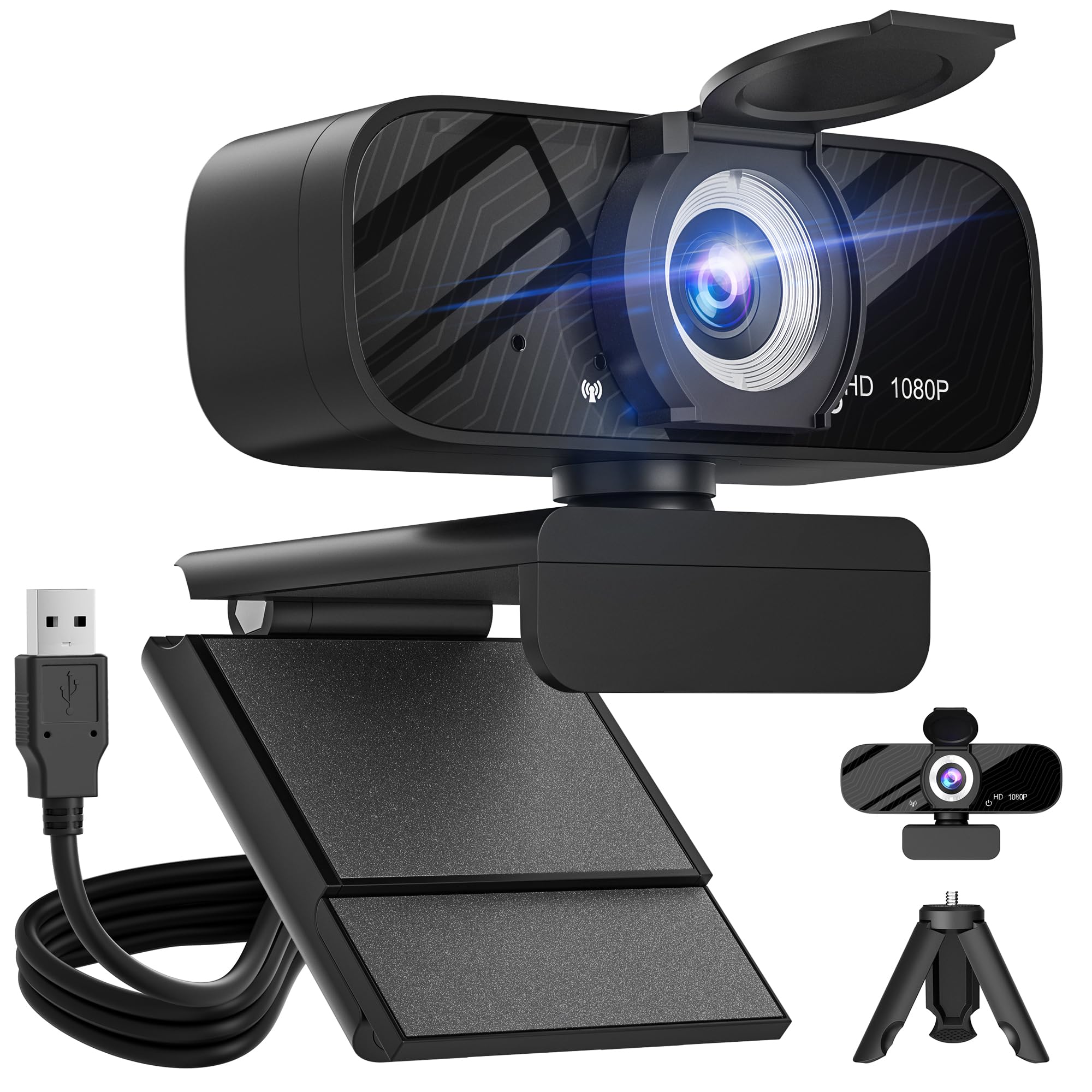 وب‌کم ویدیویی Full HD 1080P Gohero و دوربین زاویه‌ی وسیع با میکروفون داخلی و سه‌پایه‌ی قابل چرخش، برای لپ‌تاپ یا کامپیوتر رومیزی، عالی برای استریم زنده، تماس‌ها، و مکالمه تصویری - 1 (نقره‌ای)