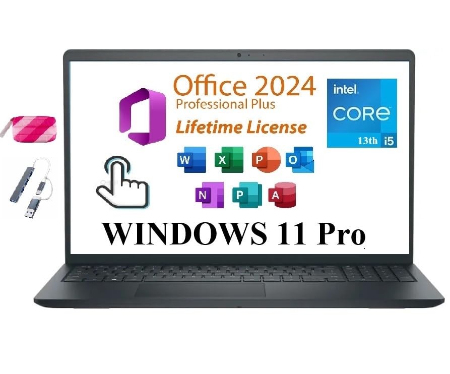 لپتاپ تجاری Dell Inspiron 15 3530، صفحه نمایش لمسی 15.6 اینچی FHD، Intel Core i5-1334U، 32 گیگابایت RAM، 1 ترابایت SSD، دفترچه‌یآفیس مایکروسافت برای همیشه 2024، وب‌کم، HDMI، Wi-Fi 6، ویندوز 11 پرو، مشکی با بسته WM (ارتقاء یافته) Intel Core i5-1334U 32 گیگابایت RAM | 1 ترابایت SSD