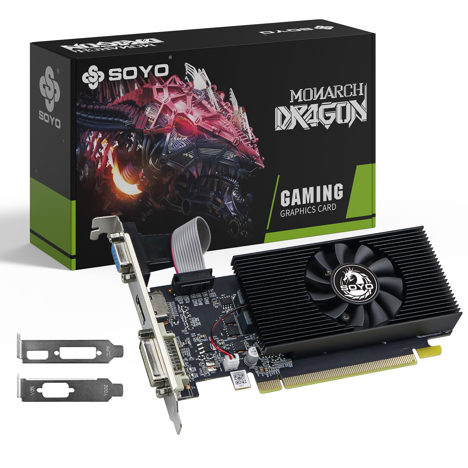 کارت گرافیک SOYO Geforce GT240 کم‌ارتفاع، 1 گیگابایت DDR3 با باس 128 بیت، دارای HDMI، VGA و DVI، رابط PCI Express x16 نسخه 2.0، فن تکی، GPU برای کامپیوتر