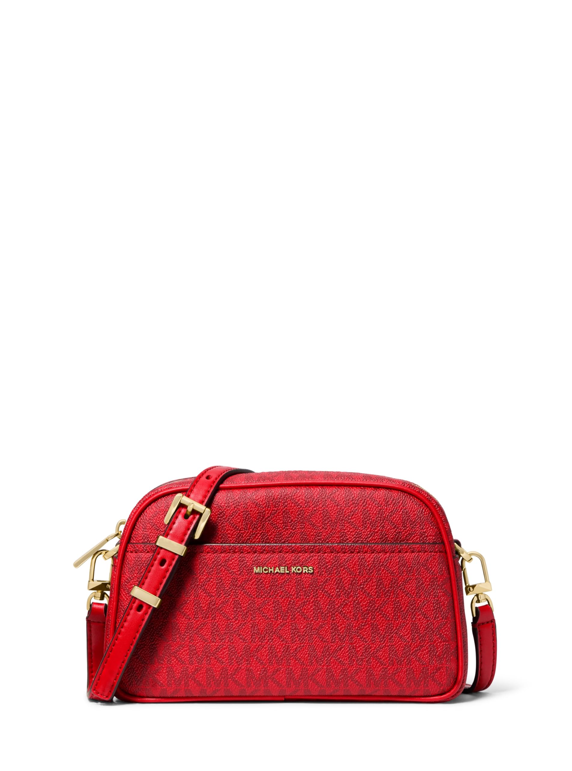 کیف دوربین کوچک مایکل کورز زنانه Jet Set Small Camera کیف دوربین کوچک Jet Set Gold-tone Hardware/Puffy Metallic Nylon/Crimson Multi