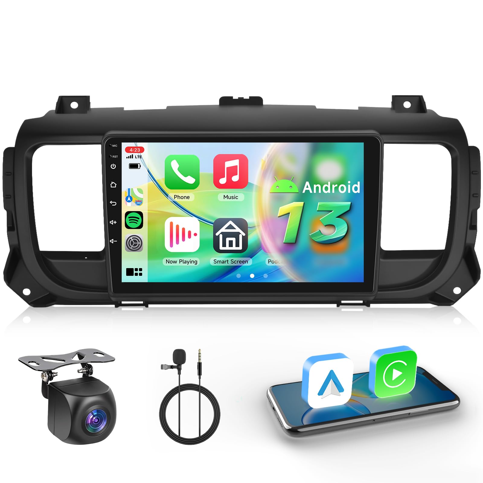 رادیو خودرو Hodozzy Carplay برای Citroen Jumpy 3/Peugeot Expert/Toyota Proace، صفحه نمایش لمسی 9 اینچی با اندروید خودرو/EQ/Mirror Link/WiFi/GPS/RDS/FM/بلوتوث 5.0/USB+Canbus