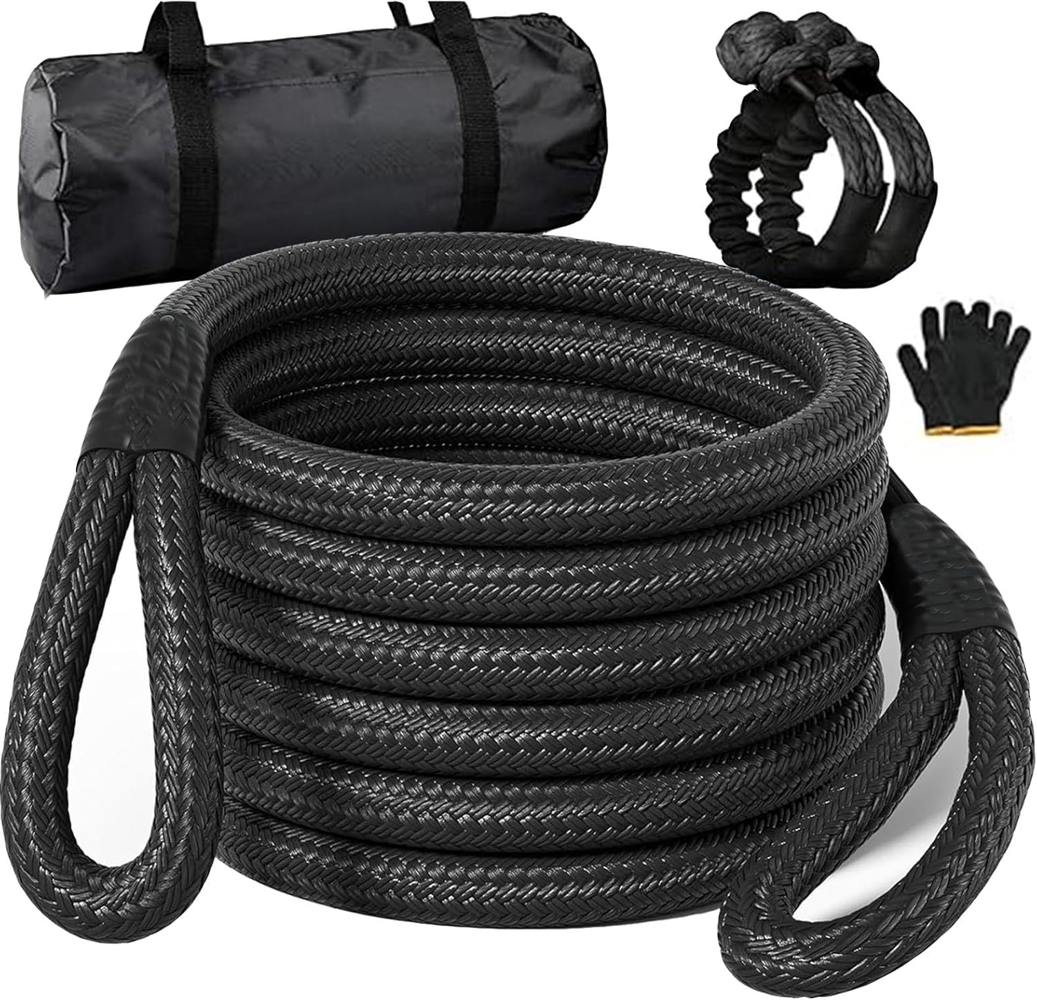 طنجره های بازنشسته10/7*30 فوت، کیت طناب بازیابی کینتیک 4x4 با 2 طناب شکلکی، طناب بازیابی وسایل نقلیه سنگین، رانندگی پیکاپ تراک، اس‌یوی، ای‌تی‌وی خارج از جاده با کیت بازیابی سنگین (13 تن 9 متر) - مشکی