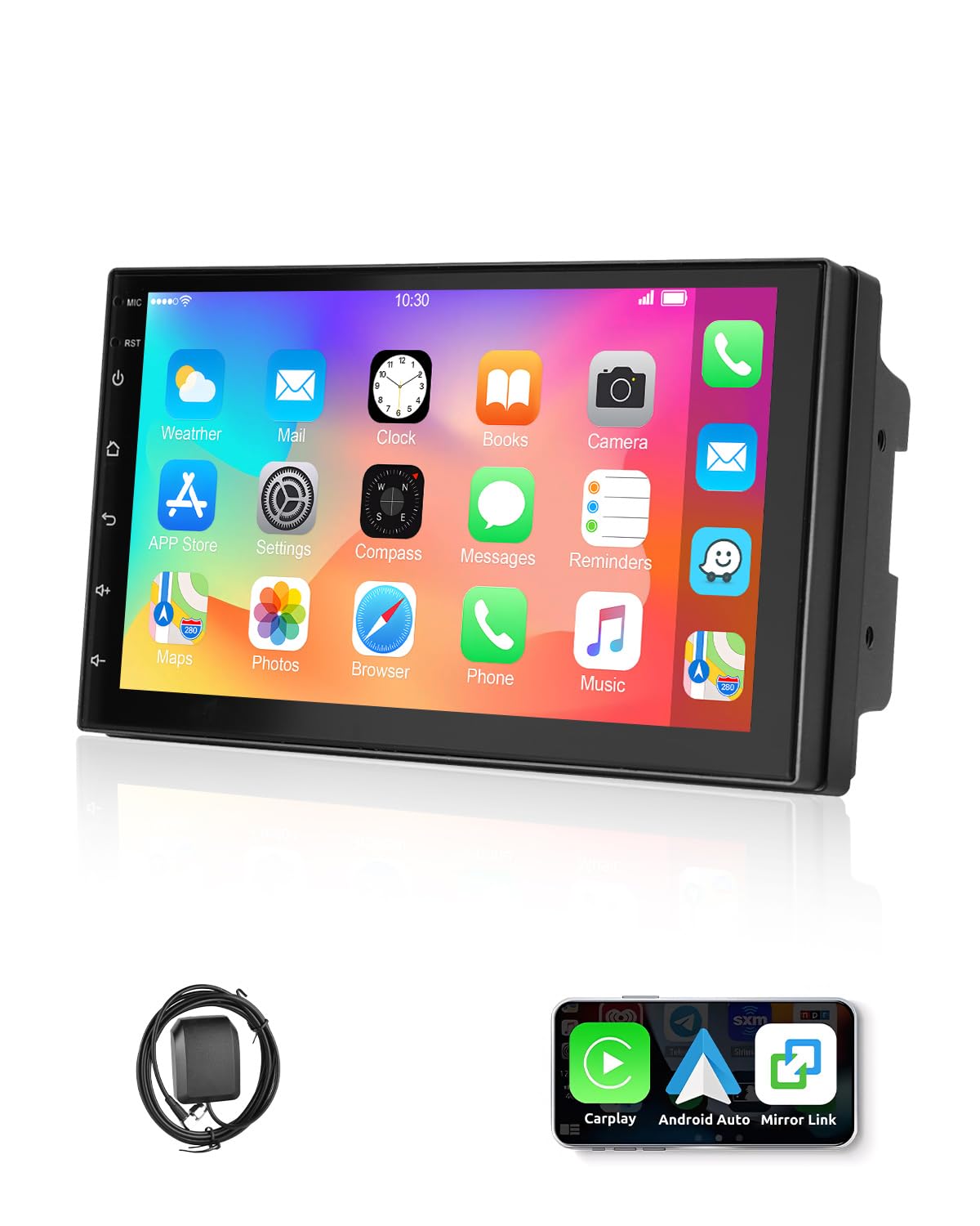 رادیو ماشین 4+64G با وایرلس Carplay و اندروید Car، صفحه نمایش HD دابل DIN 7 اینچی با بلوتوث، کنترل صوتی، لینک آینه، GPS، FM، RDS، SWC