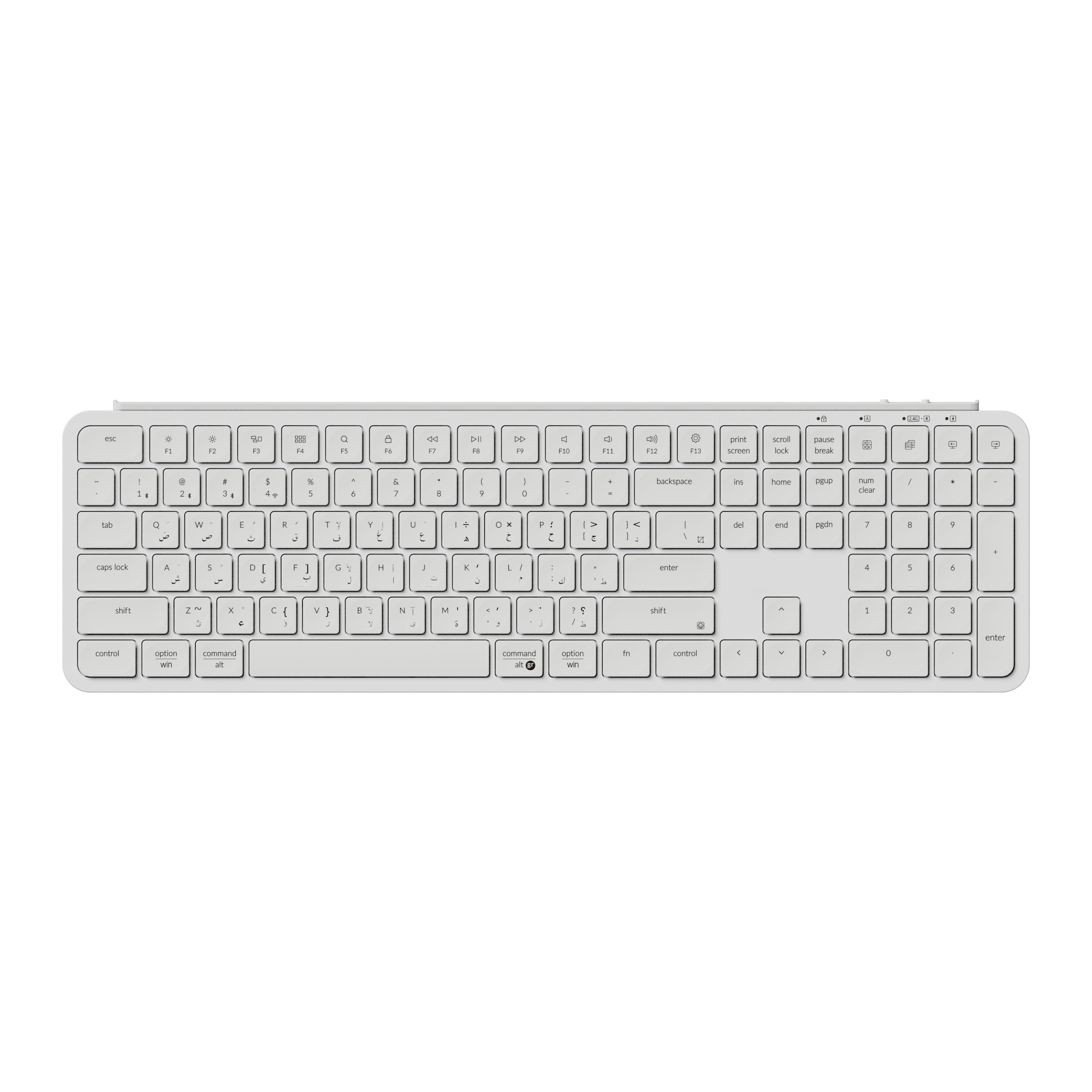 کیبورد بی‌سیم فوق‌العاده نازک Keychron B6 Pro (مدل B6) - طرح دوزبانه عربی و انگلیسی، کوچک 65%، سوئیچ ناخنی، بلوتوث 5.2/2.4 گیگاهرتز/ یواس‌بی-سی، عمر باتری طولانی