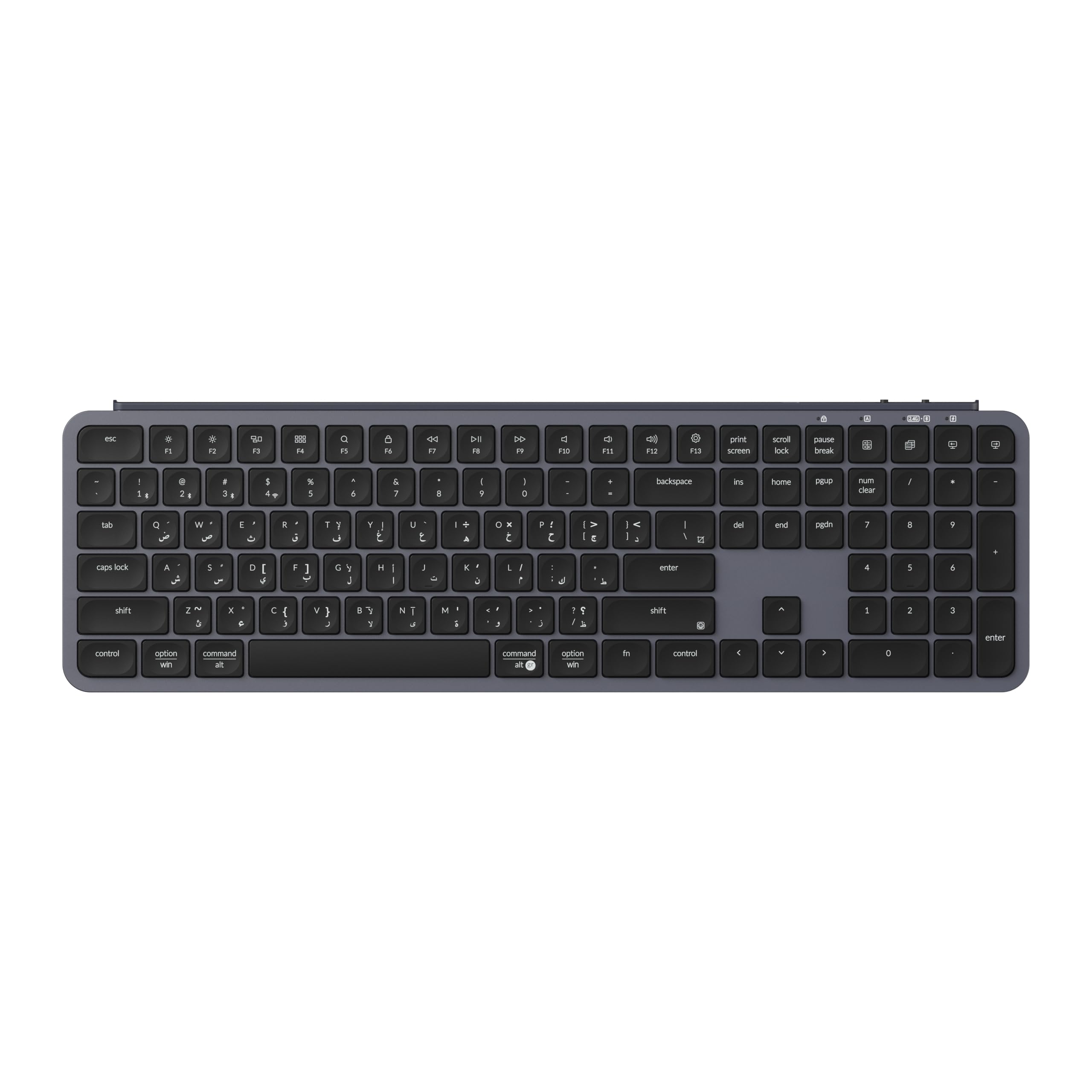کیبرد بی‌سیم فوق‌العاده نازک Keychron B6 Pro - طرح دوزبانه عربی و انگلیسی، ۶۵٪ کوچک، اسکیزور-سوئیچ، بلوتوث ۵.۲ / ۲.۴ گیگاهرتز / یو‌اس‌بی-سی، باتری ۱۲۰۰ ساعت، قابل برنامه‌ریزی از طریق ZMK