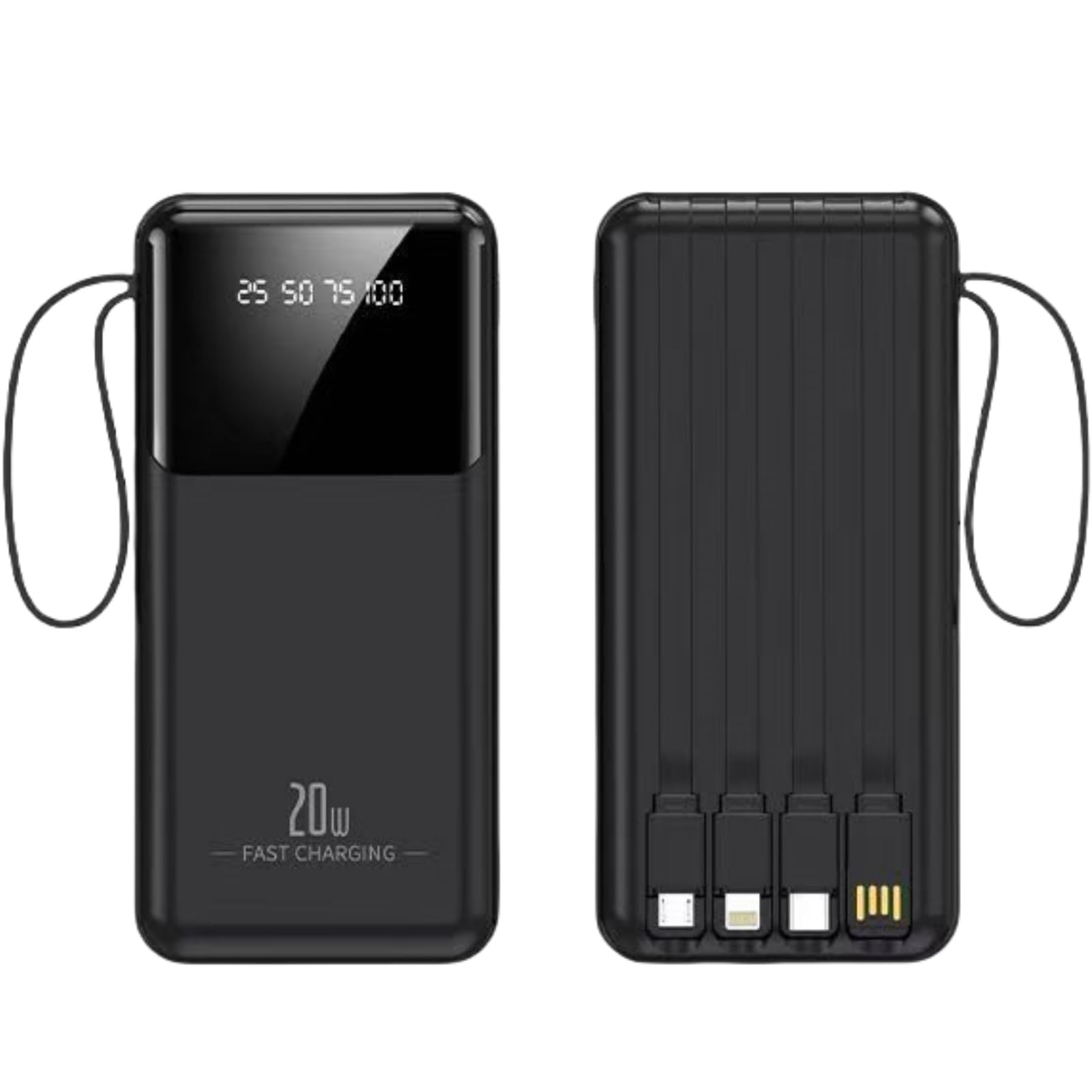 شارژر قابل حمل FEJYTOR با کابل داخلی - پاوربانک ظریف با ظرفیت 20000mAh، شارژ سریع، نمایشگر LED، باتری سفری با 5 خروجی و 3 ورودی برای آیفون، سامسونگ، اندروید، آیپد، گوشی های تبلت و غیره
