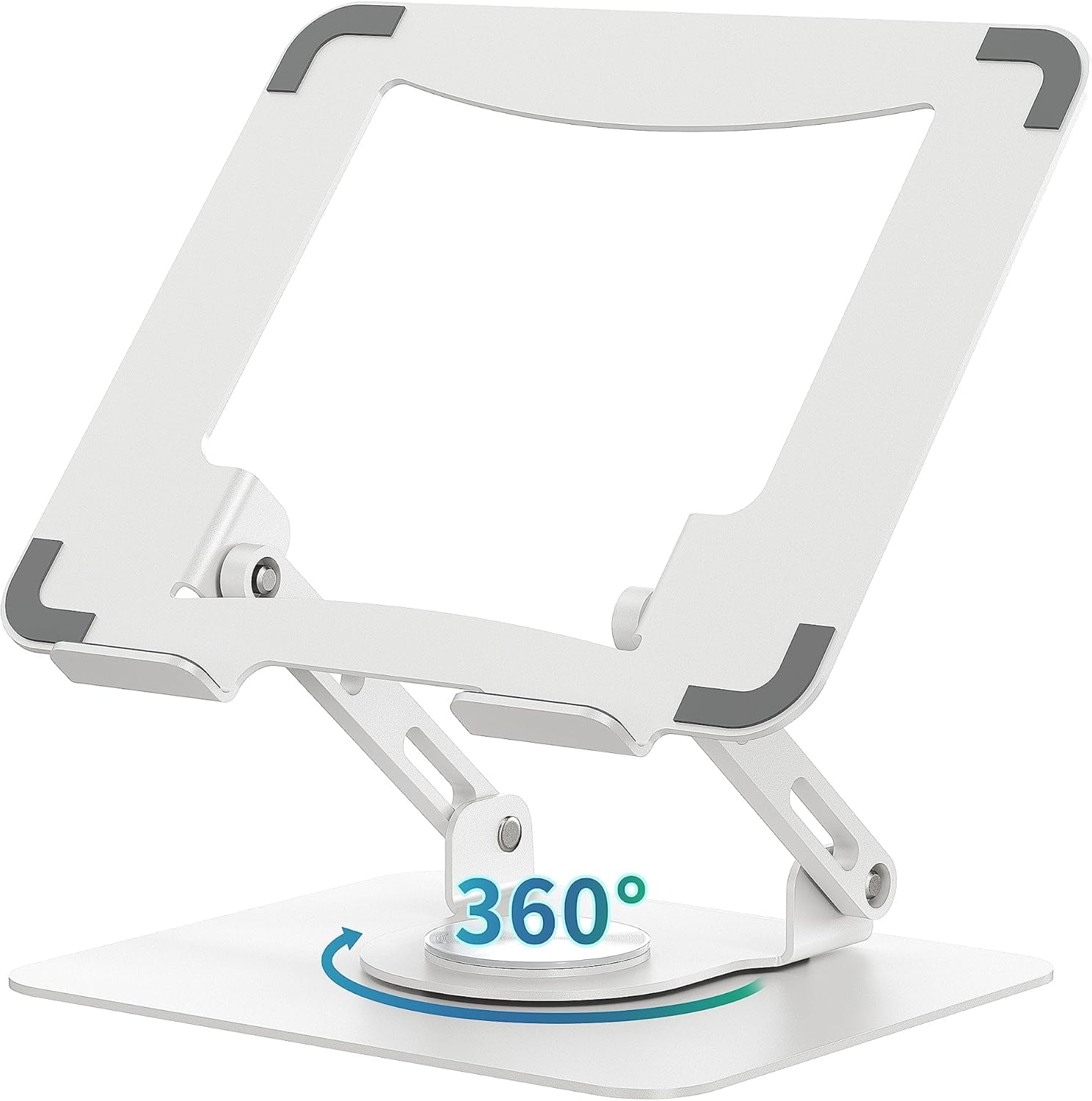Laptop Stand Adjustable Computer Stand with 360 Rotating Base, Ergonomic Laptop Riser Mount for Desk Foldable Protable Computer Desk Adjutable Height Muti-Angle, Foldable Laptop Mount (White)