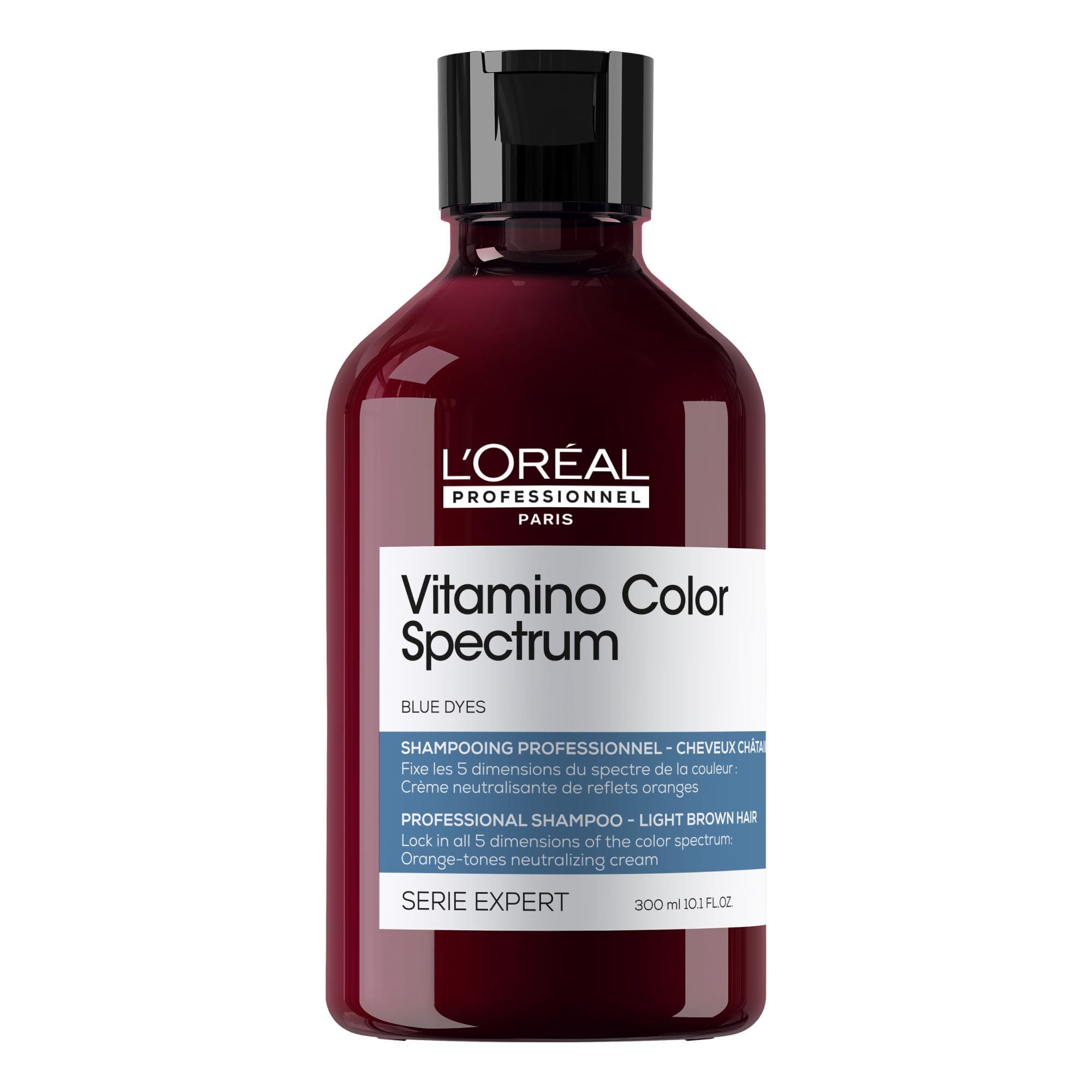 شامپو L'Oréal Professionnel Paris Vitamino Color Spectrum Blue - تون‌های نارنجی را از بین می‌برد، درخشش و رنگیت را بهبود می‌بخشد، رنگ آغازین را تا روز اول حفظ می‌کند، موهای قهوه‌ای روشن را مرطوب و قوی می‌کند 300 میلی لیتر