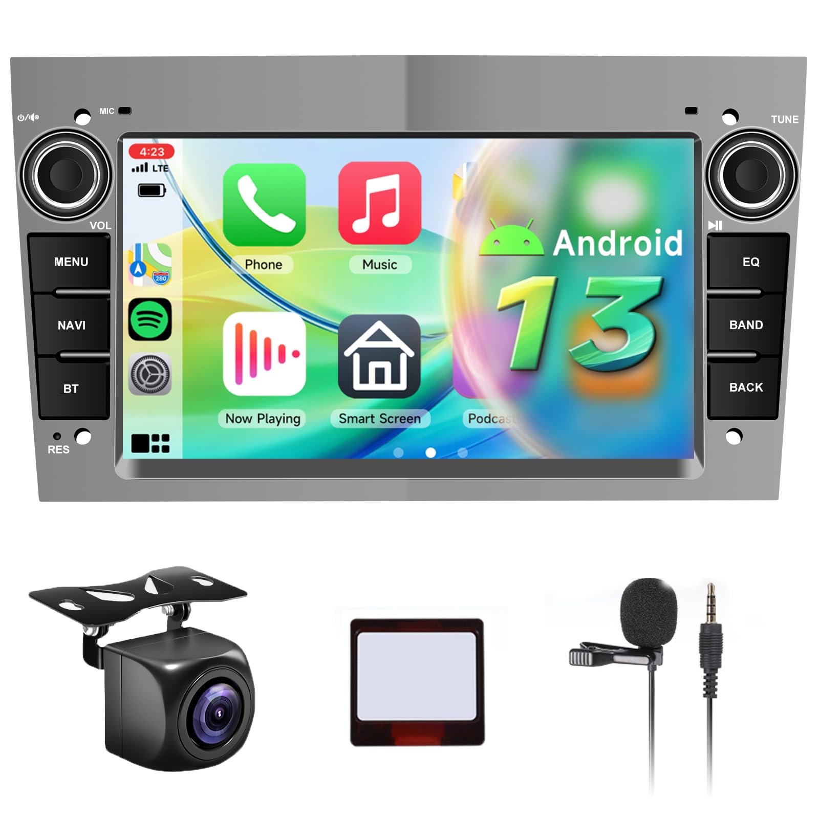 رادیو اتومبیل 4+64G هدیزی 8 هسته اصلی با Carplay برای اپل استرا مریوا زافیرا با ناوی/وای‌فای، صفحه 7 اینچی رادیو اپل با بلوتوث اندروید/لینک آینه/32 اکولایزر/FM/RDS/SWC/WiFi + دوربین عقب، خاکستری