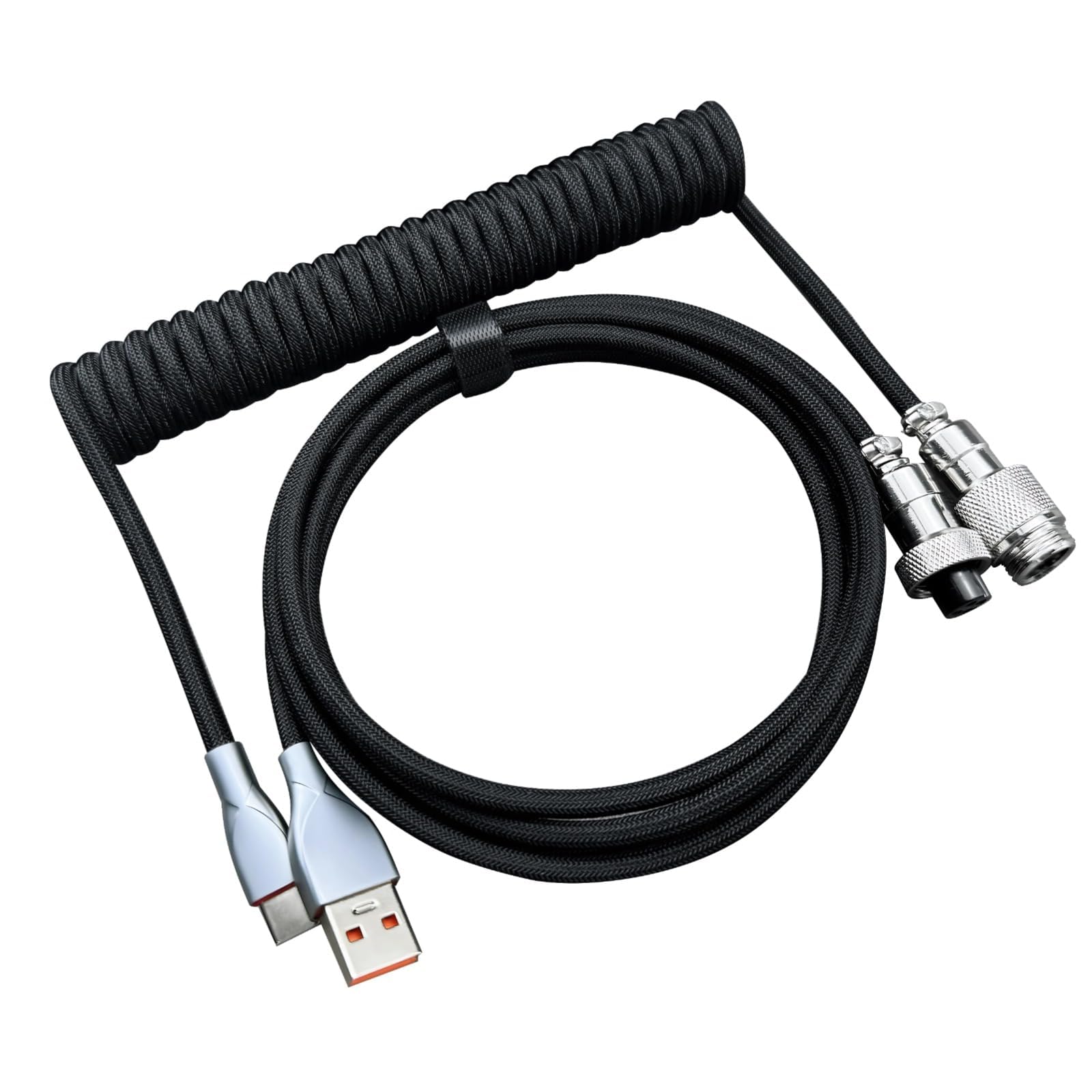 کابل صفحه کلید USB-C به USB-A با طول کویل 1.5 متر برای صفحه کلیدهای مکانیکی، کابل بافته شده دستیار بازی با اتصال فلزی آویاتور قابل جداشدن، لوازم جانبی استقرار دائمی PC (مشکی)