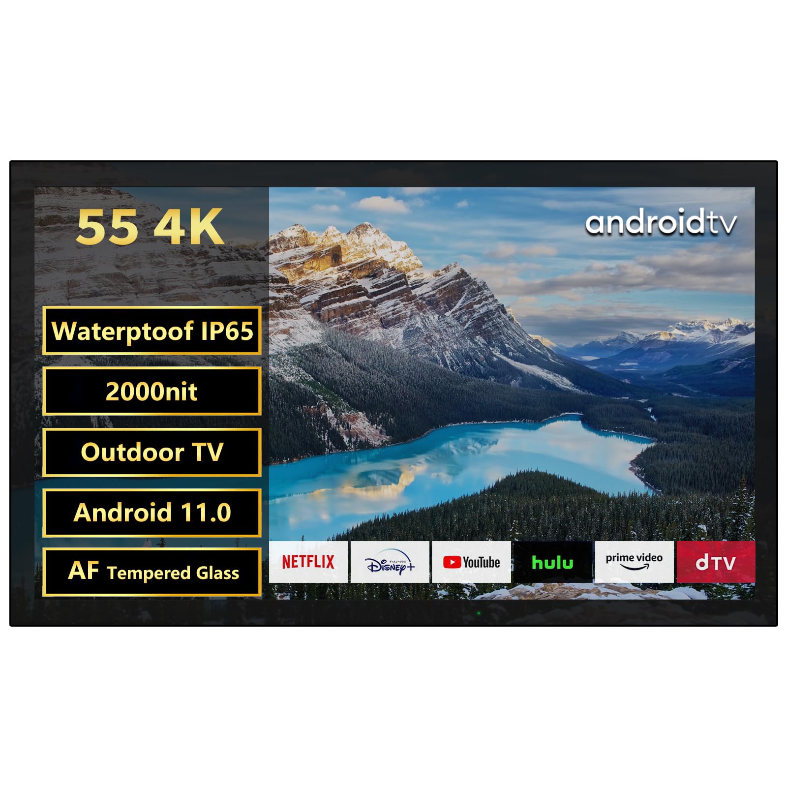 تلویزیون هوشمند آندرویدی الکسونگ 55 اینچ ضدآب با شدت نور 2000 نیت، تلویزیون خورشیدی بنگاه 4K دلبی اتموس HDR 10، تلویزیون مقاوم در برابر هوا، پشتیبانی