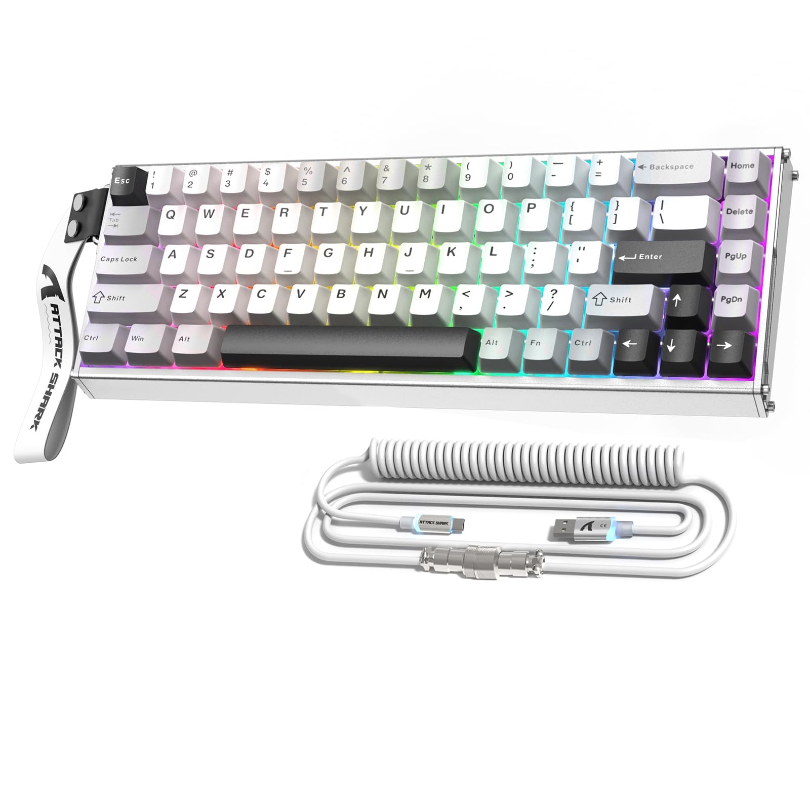کیبورد حمله‌ای SHARK X68MAX HE با تریگر سریع CNC آلومینیومی کامل 8KHz، کیبورد بازی سیمی RGB قابل تنظیم با عملکرد 0.005 میلیمتر با سوئیچ مغناطیسی، Snap Tap، کابل فوق العاده C01 (رنگ سفید ستاره‌ای)
