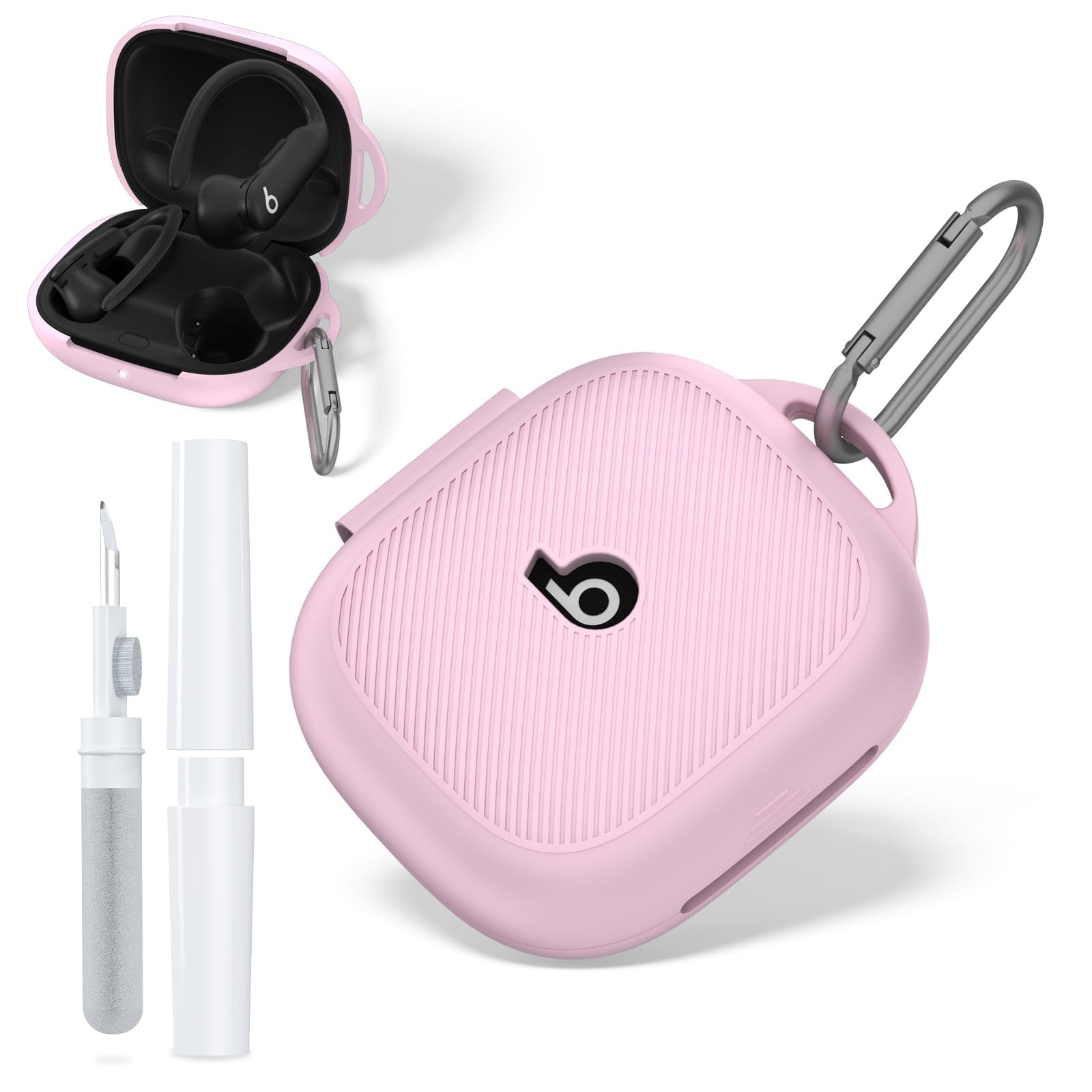 برای Beats Powerbeats Pro 2 Case، روکش نرم سیلیکونی ضد ضربه - شامل کیت تمیزکاری و کلیددار (صورتی) (مشکی / صورتی / خاکستری / نارنجی) (صورتی)