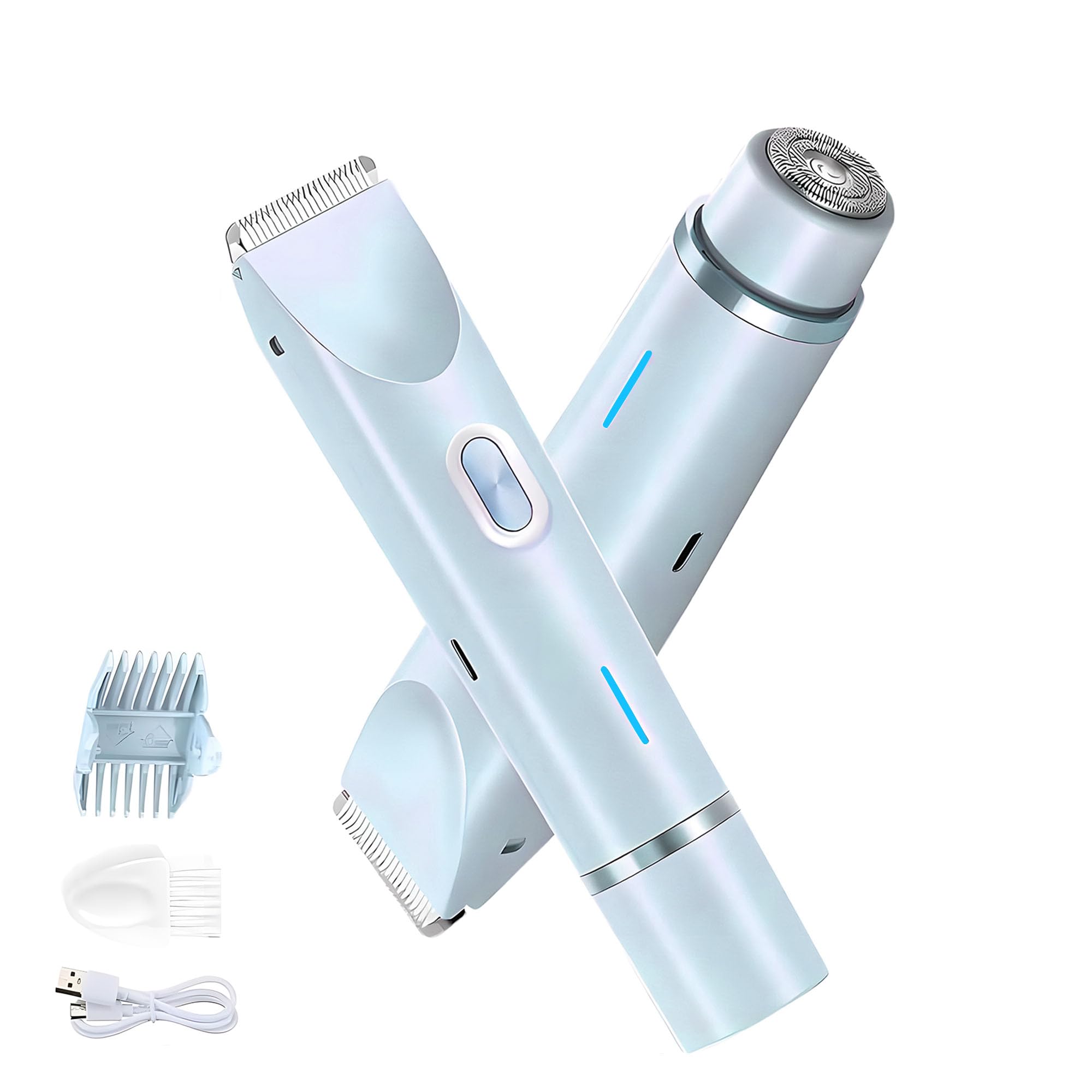 2025، جدید 2 در 1 اززاله‌کننده مو زنانه، تیغه‌ی سرامیک، شارژ سریع USB، ضدآب IPX7، با لامپ LED، برای بیکینی/زیربغل/پاها، هدیه‌ای برای زنان، رنگ آبی 1 عدد آبی